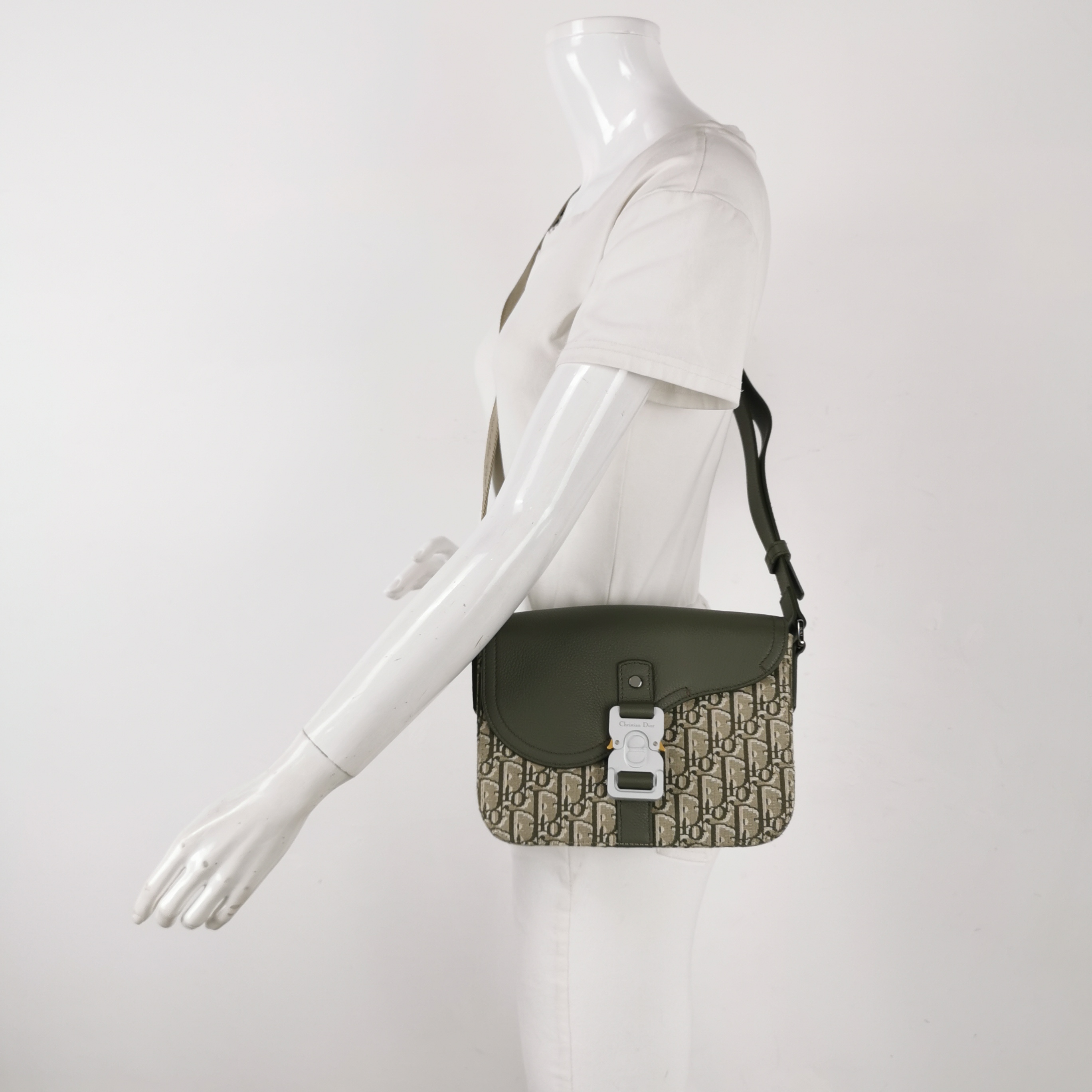 Christian Dior Saddle Buckle Flap Messenger Bag Oblique Canvas and Leather Small — alternate view