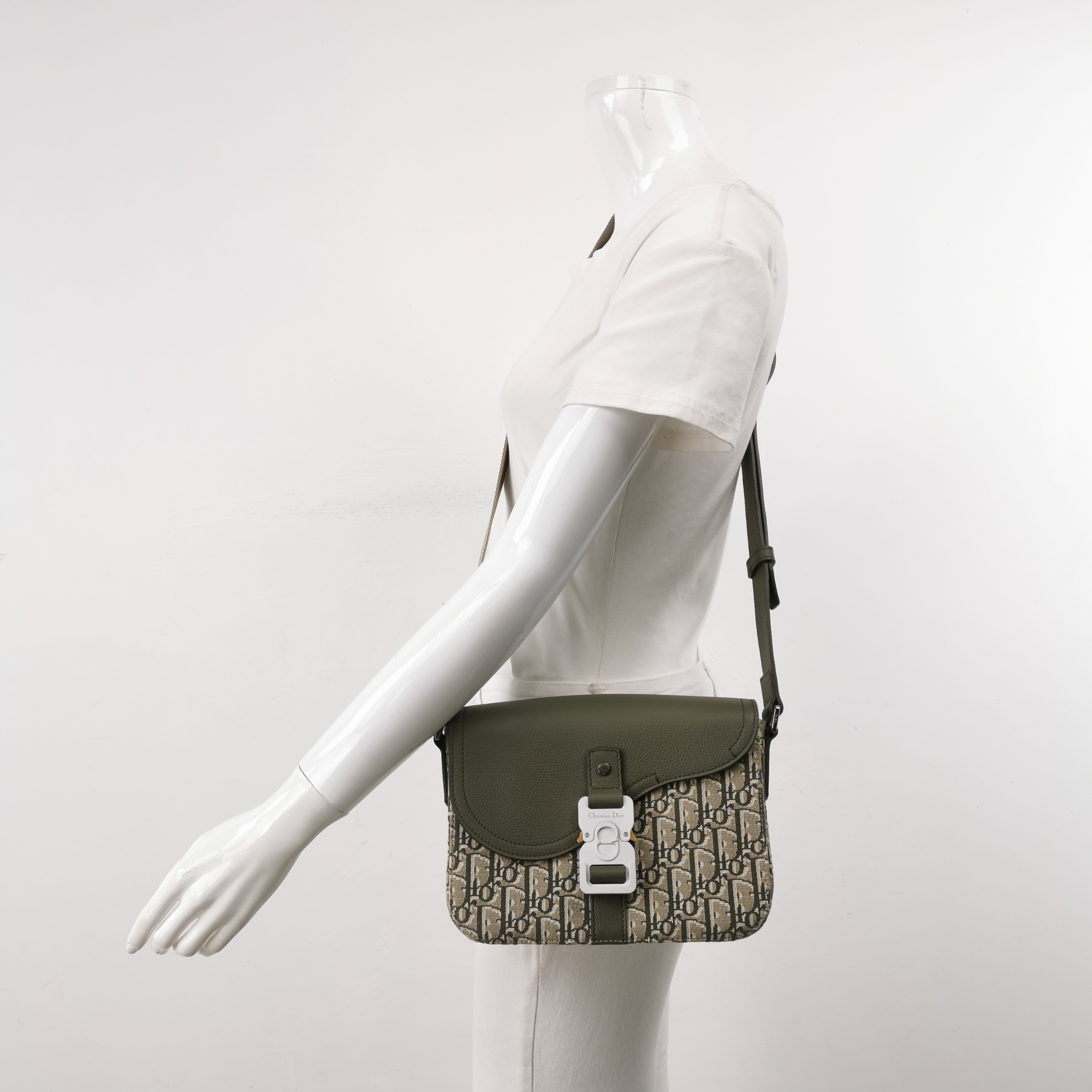 Christian Dior Saddle Buckle Flap Messenger Bag Oblique Canvas and Leather Small — alternate view