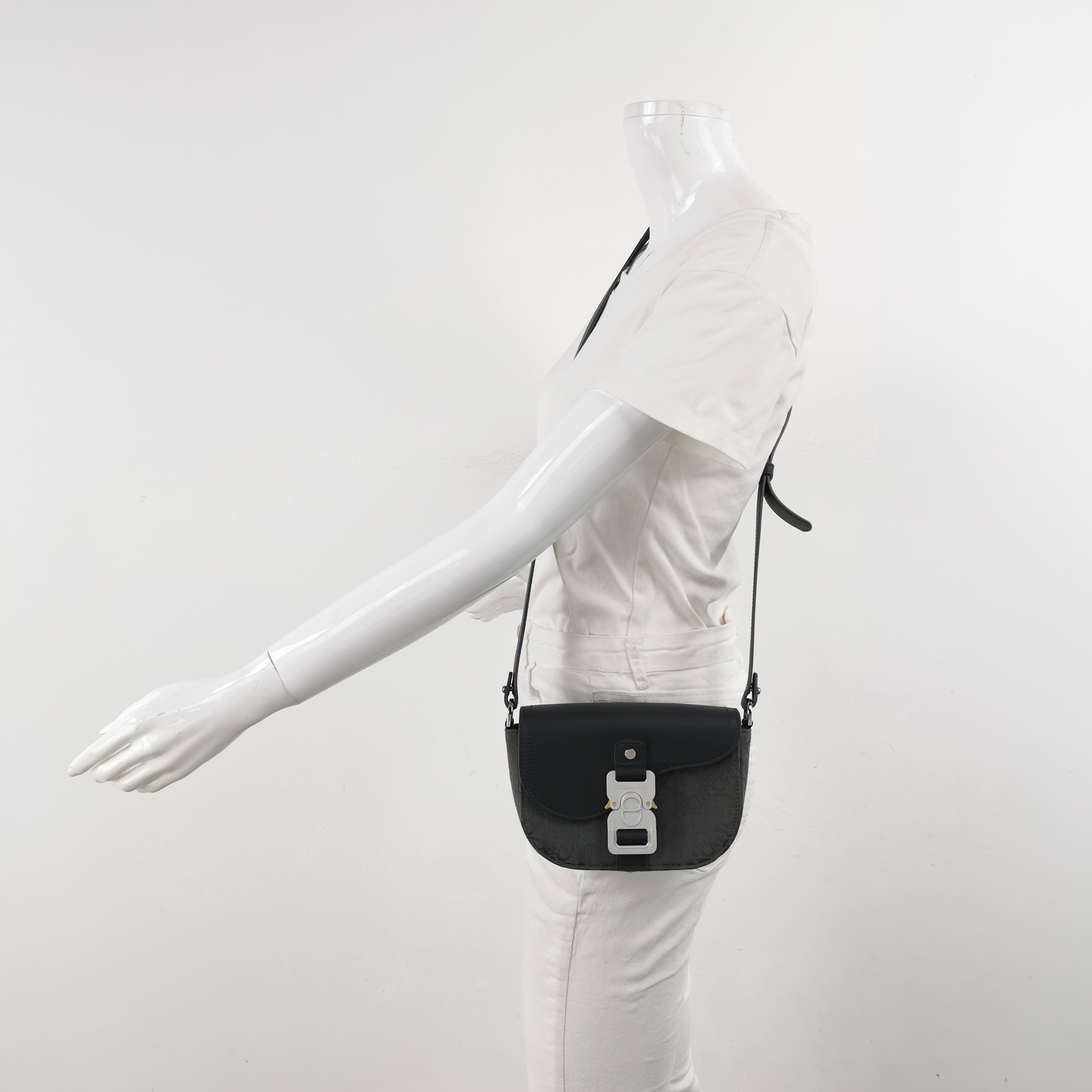 Christian Dior Saddle Buckle Flap Messenger Bag Oblique Canvas and Leather Mini — alternate view