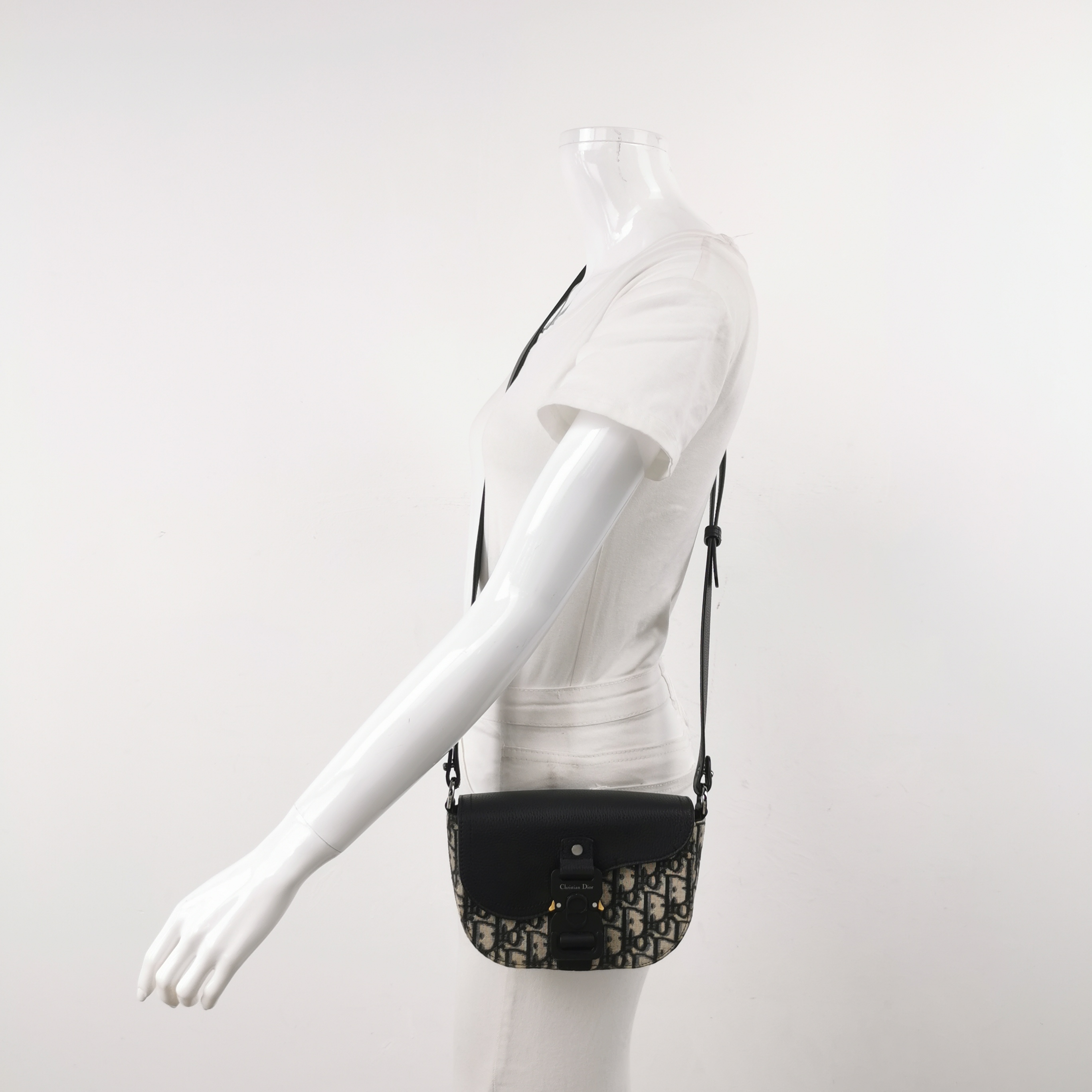 Christian Dior Saddle Buckle Flap Messenger Bag Oblique Canvas and Leather Mini — alternate view