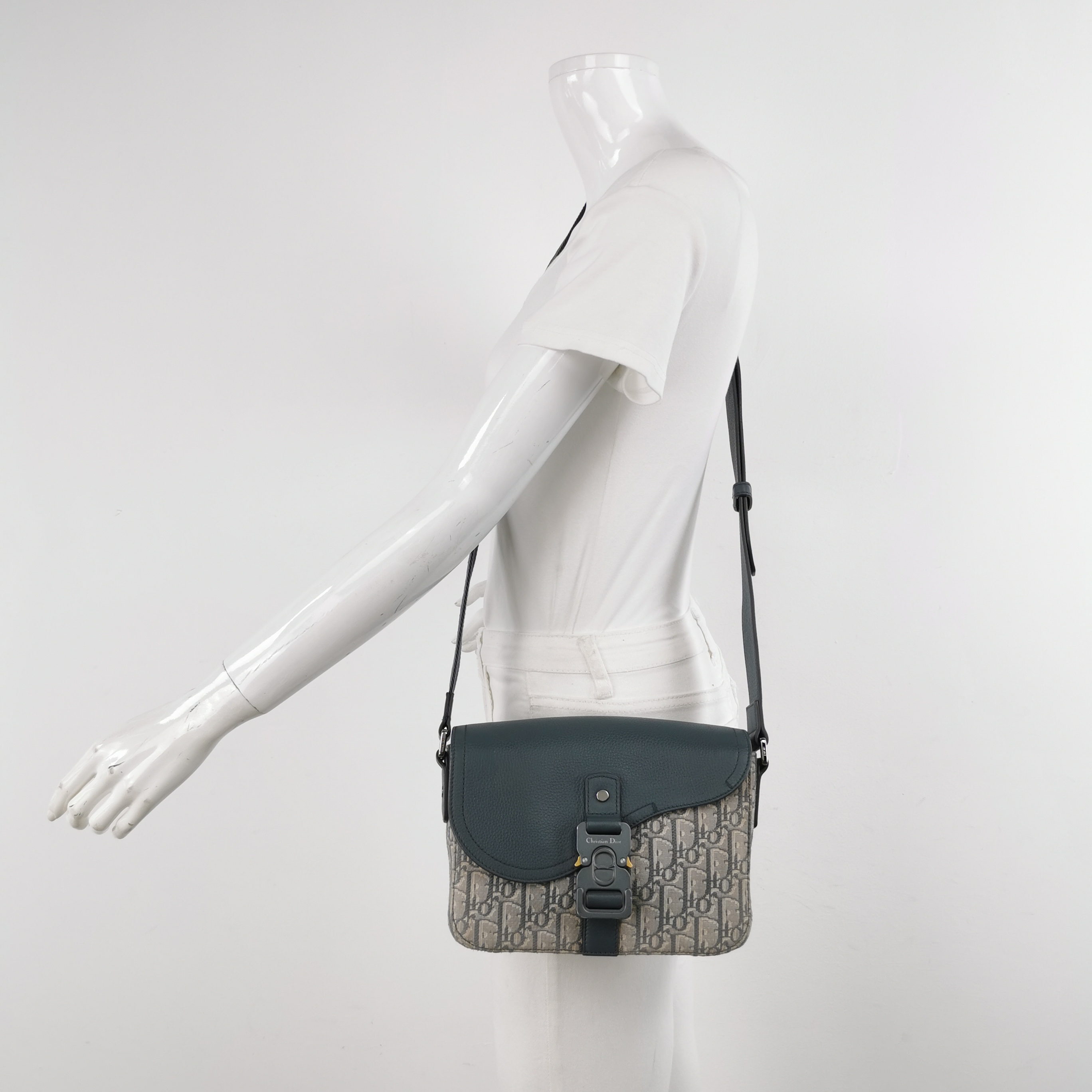 Christian Dior Saddle Buckle Flap Messenger Bag Oblique Canvas and Leather Small — alternate view