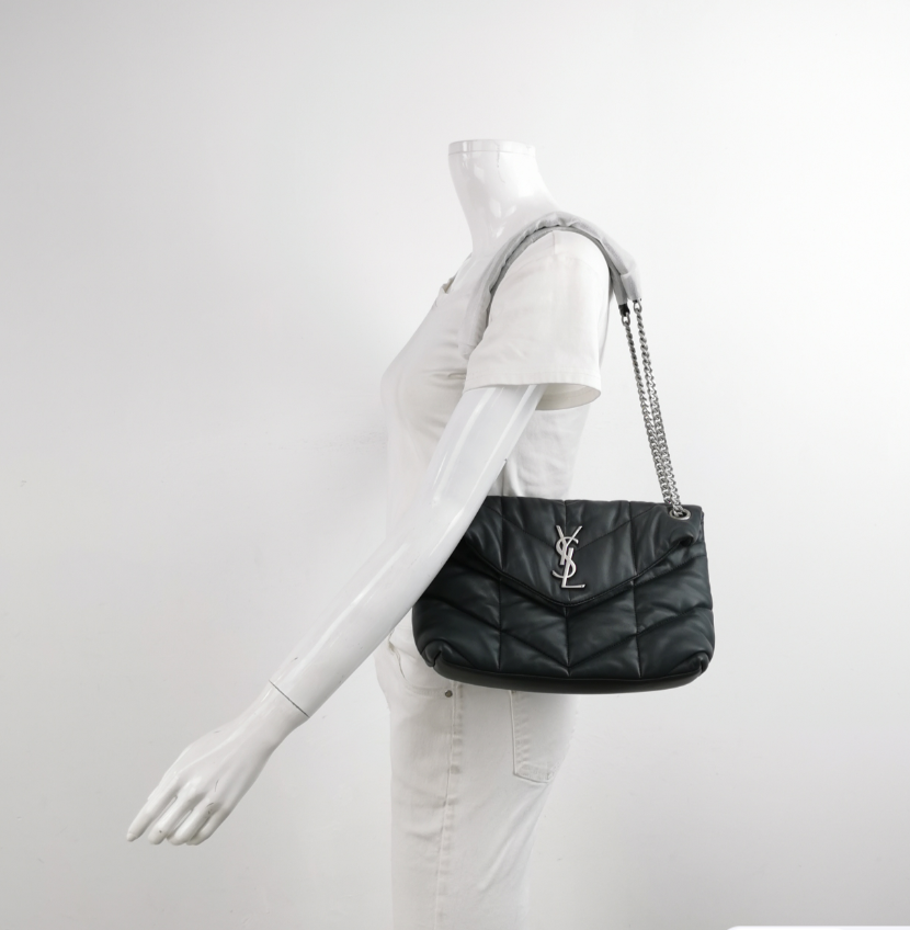 Saint Laurent Puffer Small Quilted Lambskin Shoulder Bag with YSL Logo