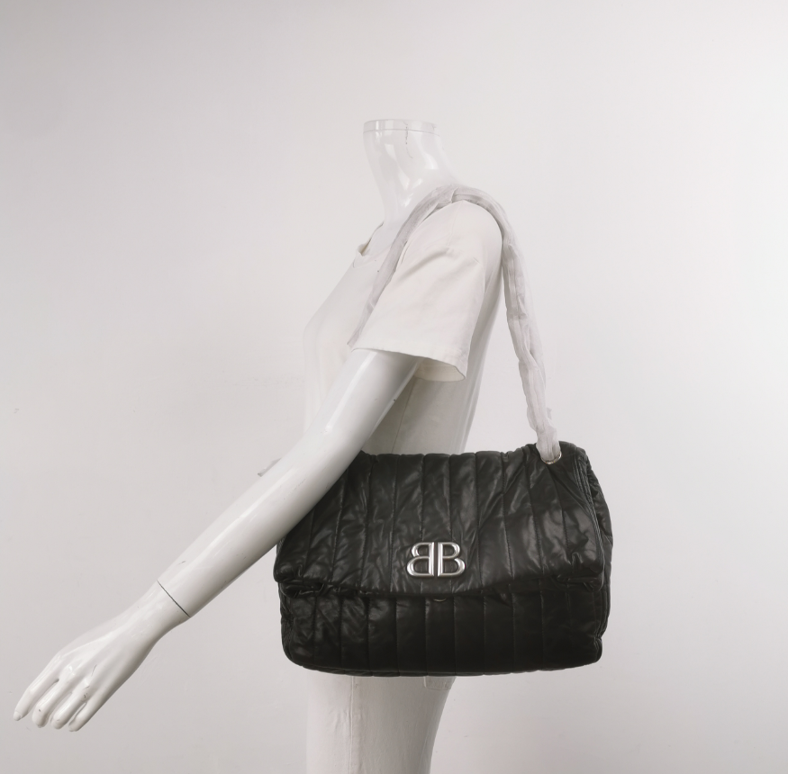 Balenciaga Monaco Medium Quilted Calfskin Shoulder Bag with Monaco BB Logo