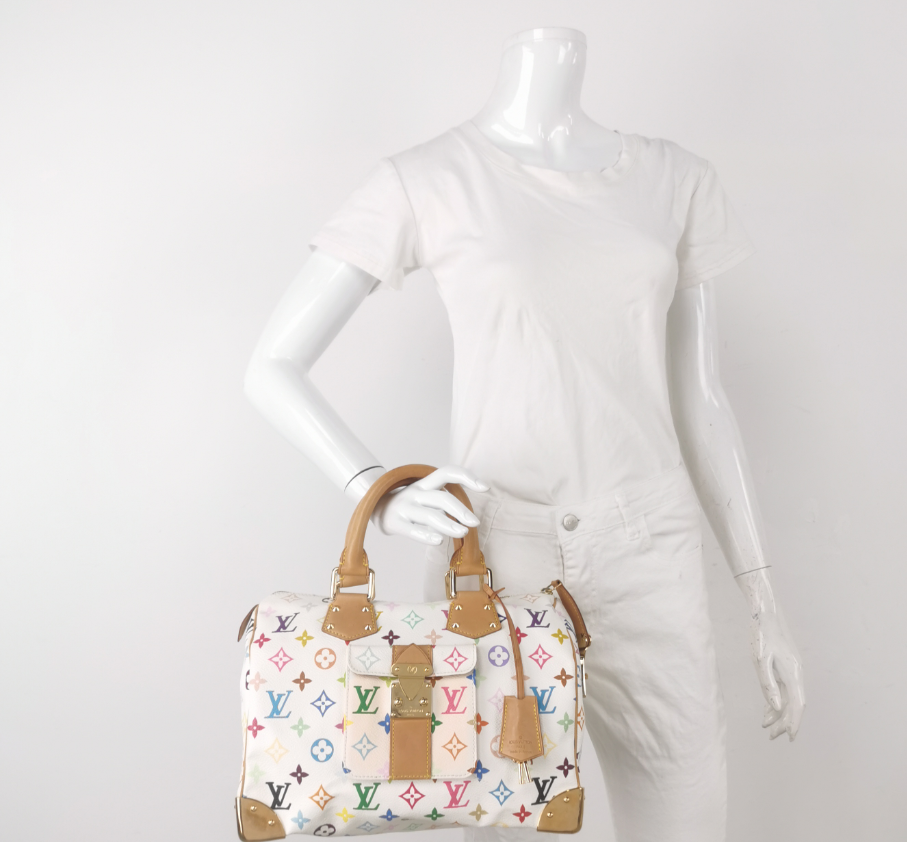 Louis Vuitton (LV) Speedy 30 White Monogram Canvas & Natural Leather Vintage Boston Bag, 2003