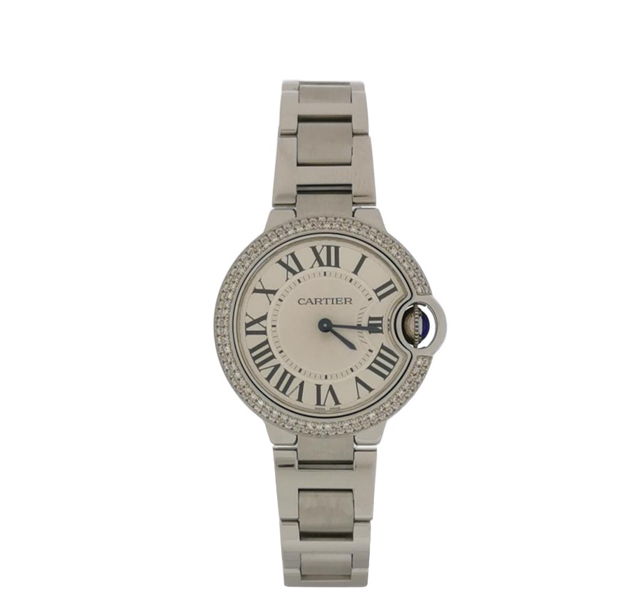 Cartier Ballon Bleu Ladies' Quartz Watch, 32.8mm Steel Case with Diamonds, Cal. 157, Steel Bracelet