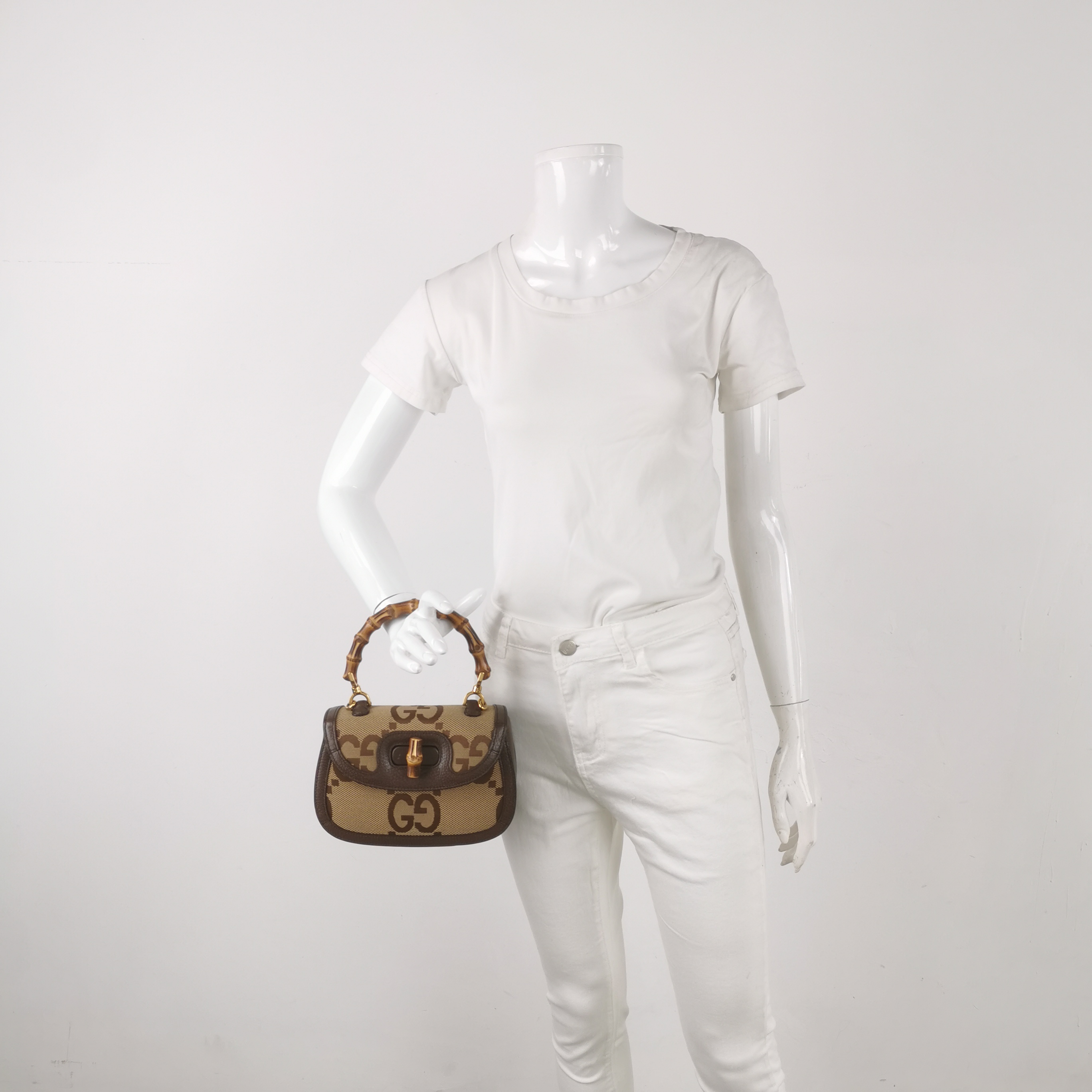 Gucci Bamboo 1947 Jumbo GG Canvas & Leather Top-Handle Bag with Bamboo Handle