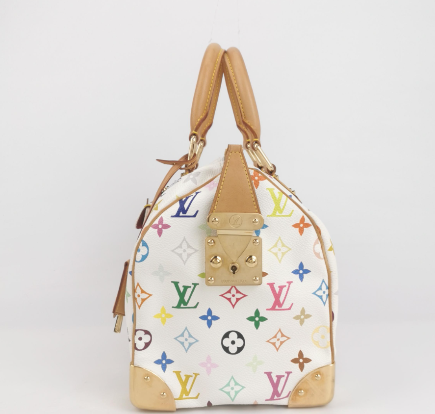 Louis Vuitton (LV) Speedy 30 White Monogram Canvas & Natural Leather Vintage Boston Bag, 2003