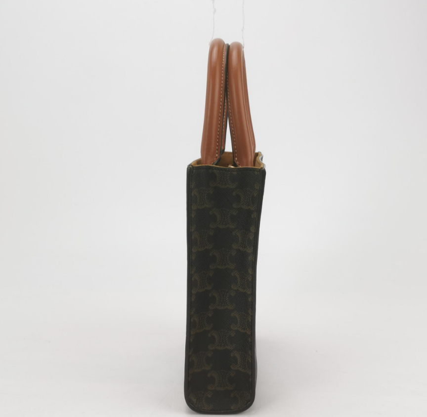 Celine Cabas Mini Tote Bag with Triomphe Logo Print, Calfskin & Coated Canvas