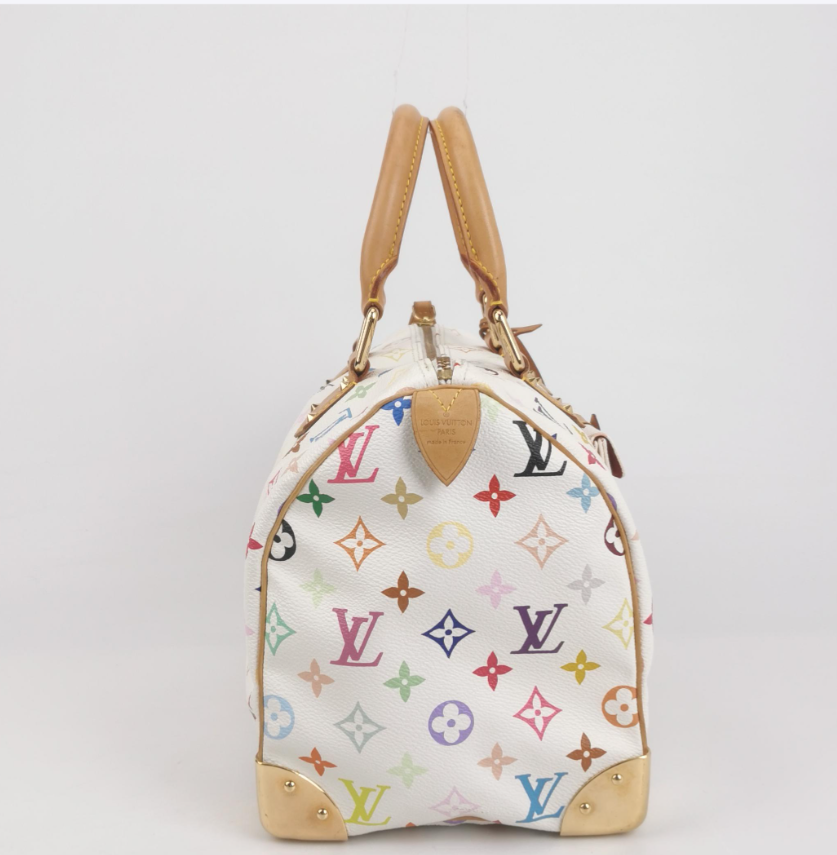 Louis Vuitton (LV) Speedy 30 White Monogram Canvas & Natural Leather Vintage Boston Bag, 2003