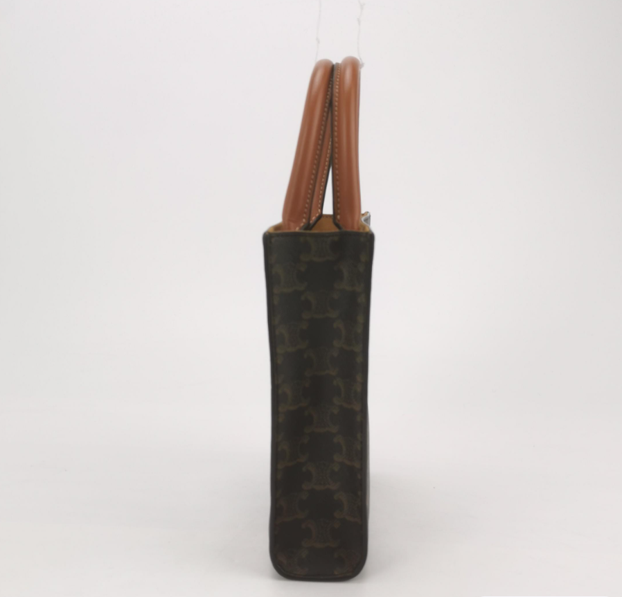 Celine Cabas Mini Tote Bag with Triomphe Logo Print, Calfskin & Coated Canvas