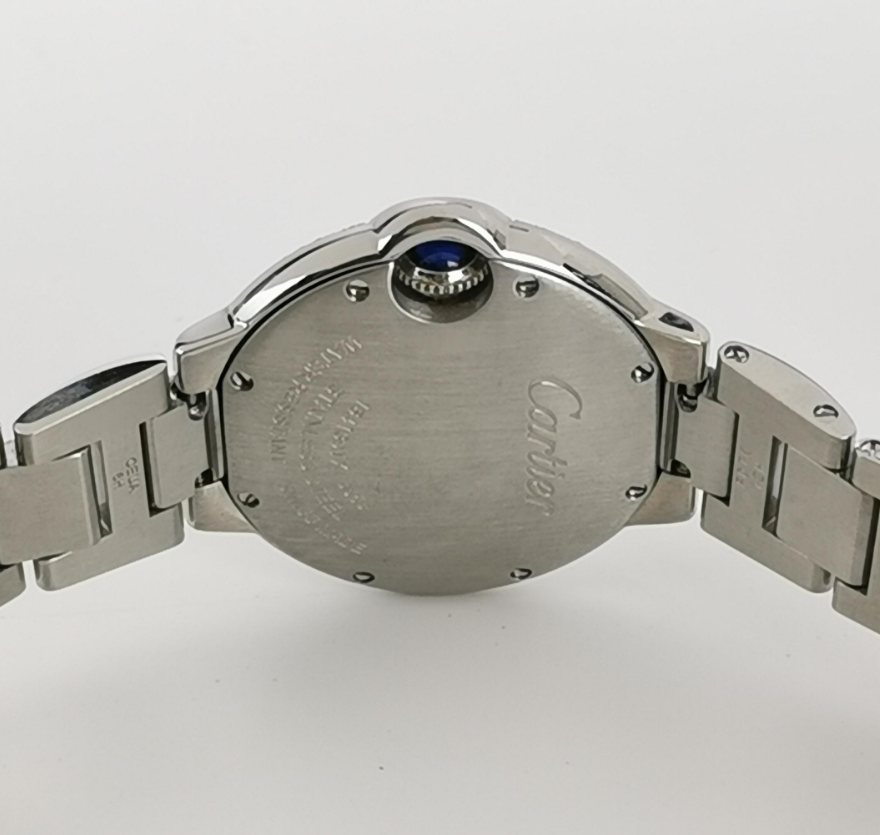 Cartier Ballon Bleu Ladies' Quartz Watch, 32.8mm Steel Case with Diamonds, Cal. 157, Steel Bracelet
