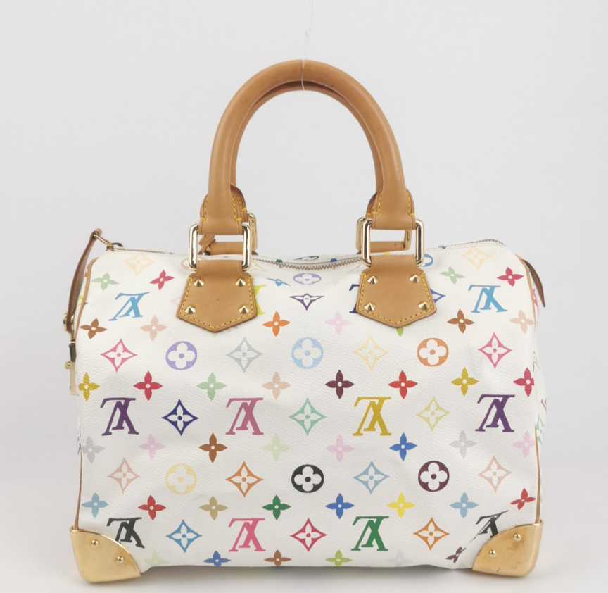 Louis Vuitton (LV) Speedy 30 White Monogram Canvas & Natural Leather Vintage Boston Bag, 2003