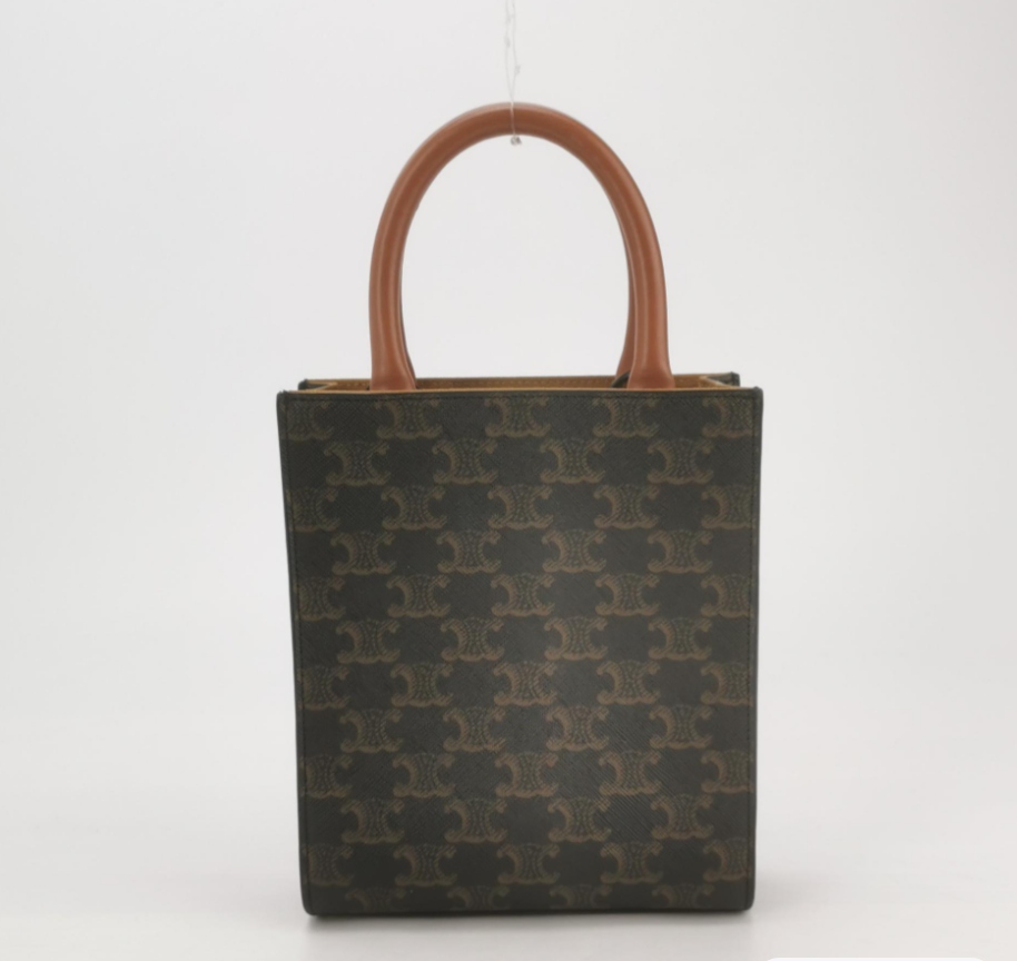 Celine Cabas Mini Tote Bag with Triomphe Logo Print, Calfskin & Coated Canvas