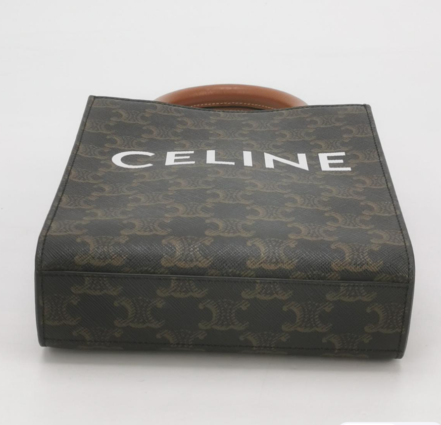 Celine Cabas Mini Tote Bag with Triomphe Logo Print, Calfskin & Coated Canvas