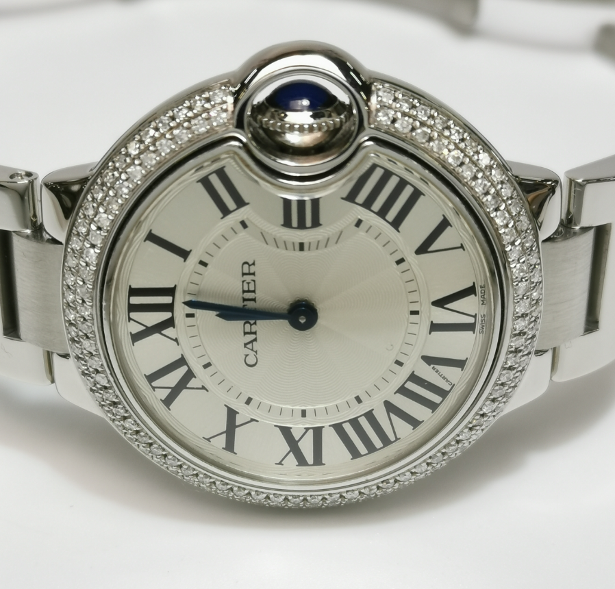 Cartier Ballon Bleu Ladies' Quartz Watch, 32.8mm Steel Case with Diamonds, Cal. 157, Steel Bracelet
