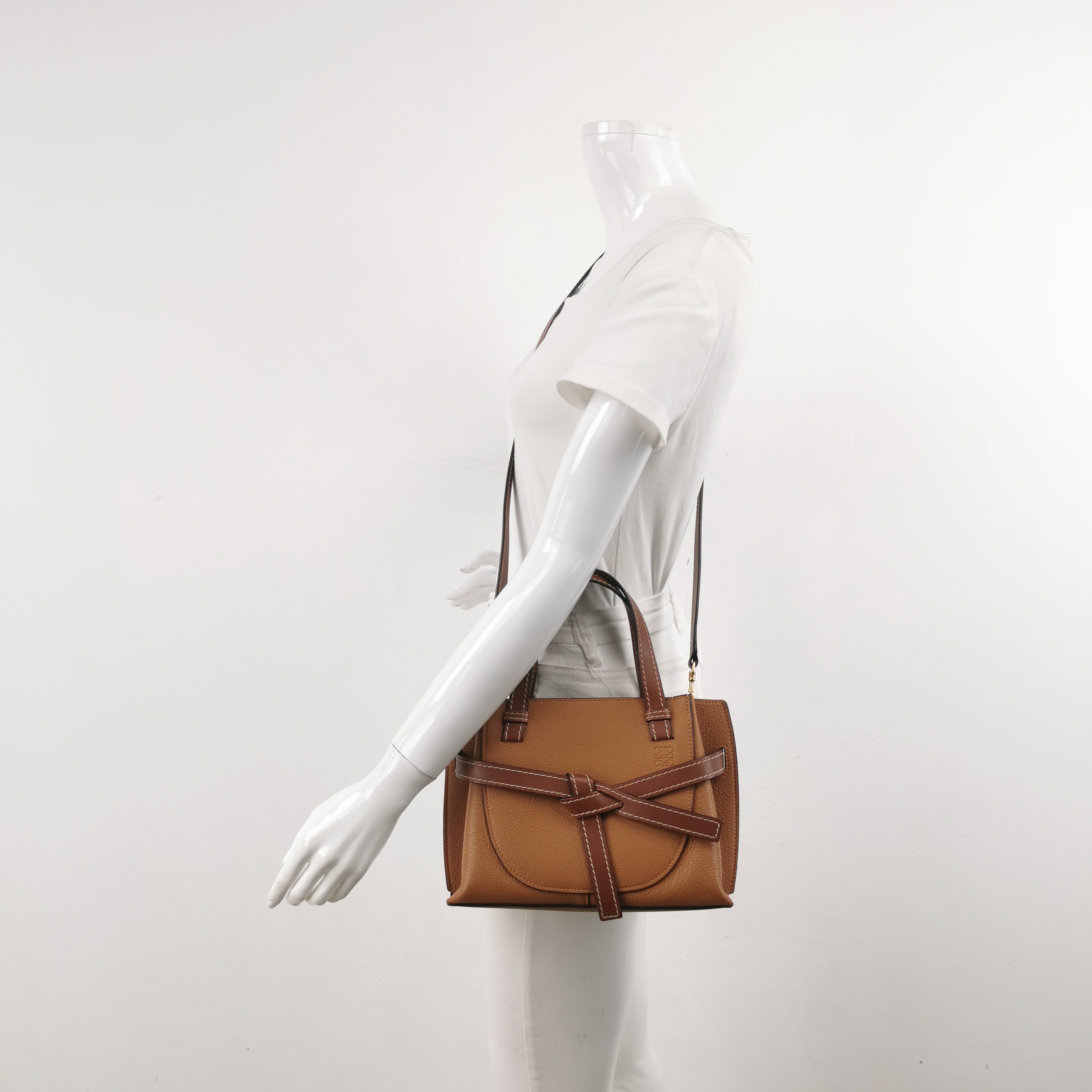 Loewe Gate Top Handle Mini Two-Tone Calfskin Bag, Tan & Rust