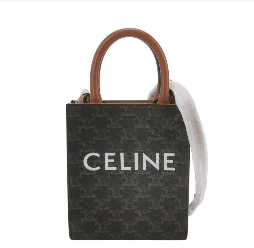 Celine Cabas Mini Tote Bag with Triomphe Logo Print, Calfskin & Coated Canvas