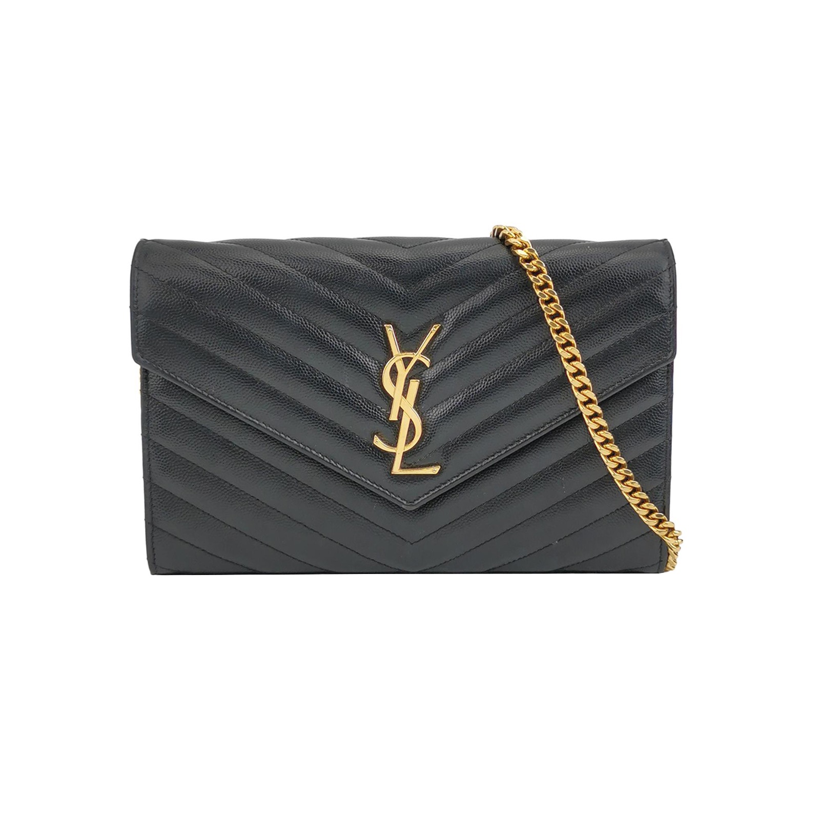 Saint Laurent(YSL) Classic Monogram Wallet on Chain Matelasse Chevron Leather Medium