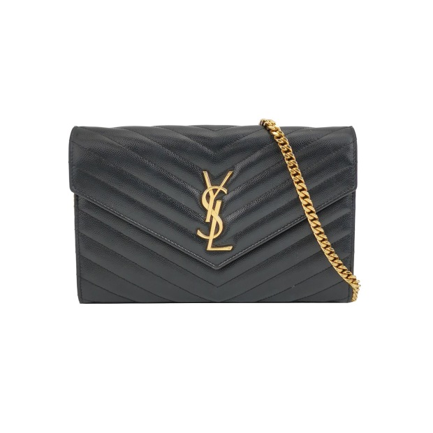 Saint Laurent(YSL) Classic Monogram Wallet on Chain Matelasse Chevron Leather Medium — pre-owned, Vierlot