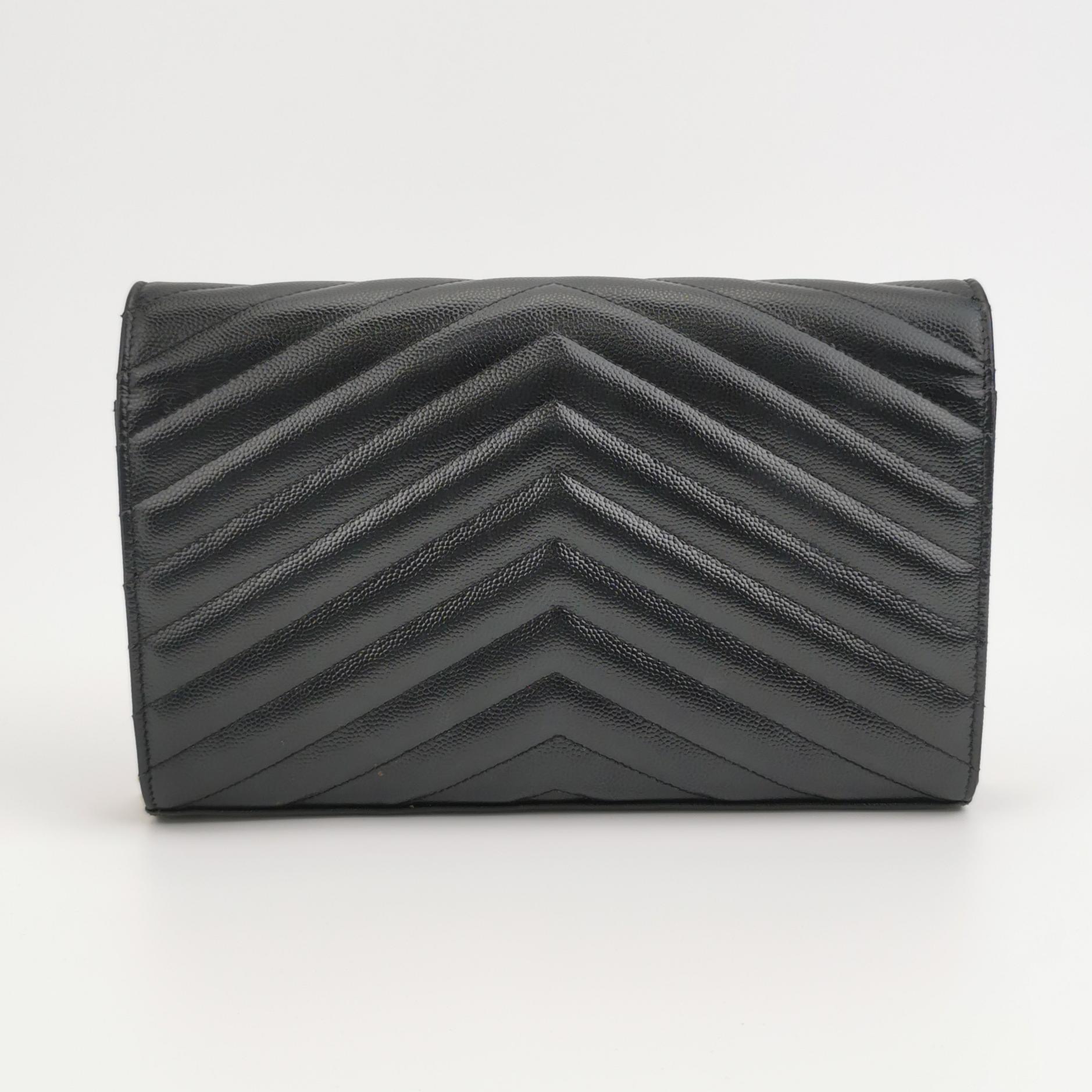 Saint Laurent(YSL) Classic Monogram Wallet on Chain Matelasse Chevron Leather Medium