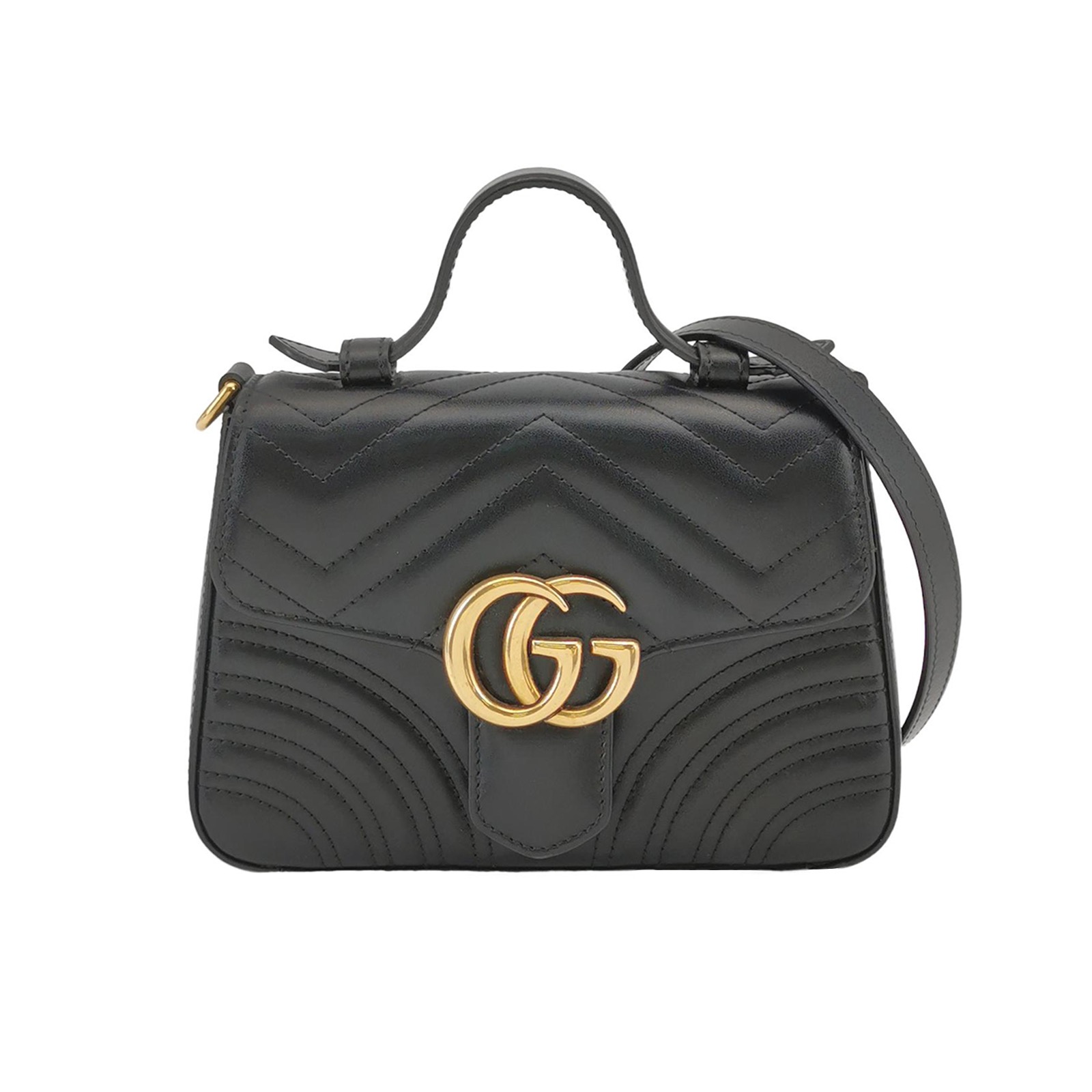 Gucci GG Marmont Top Handle Flap Bag Matelasse Leather Small