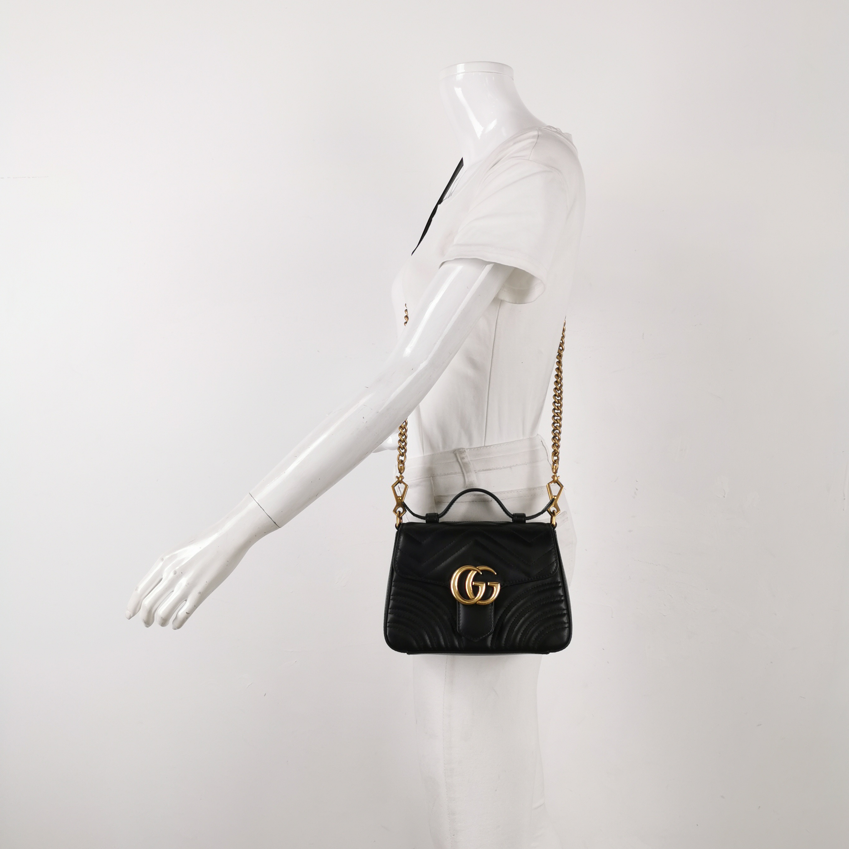 Gucci GG Marmont Top Handle Flap Bag Matelasse Leather Small — alternate view