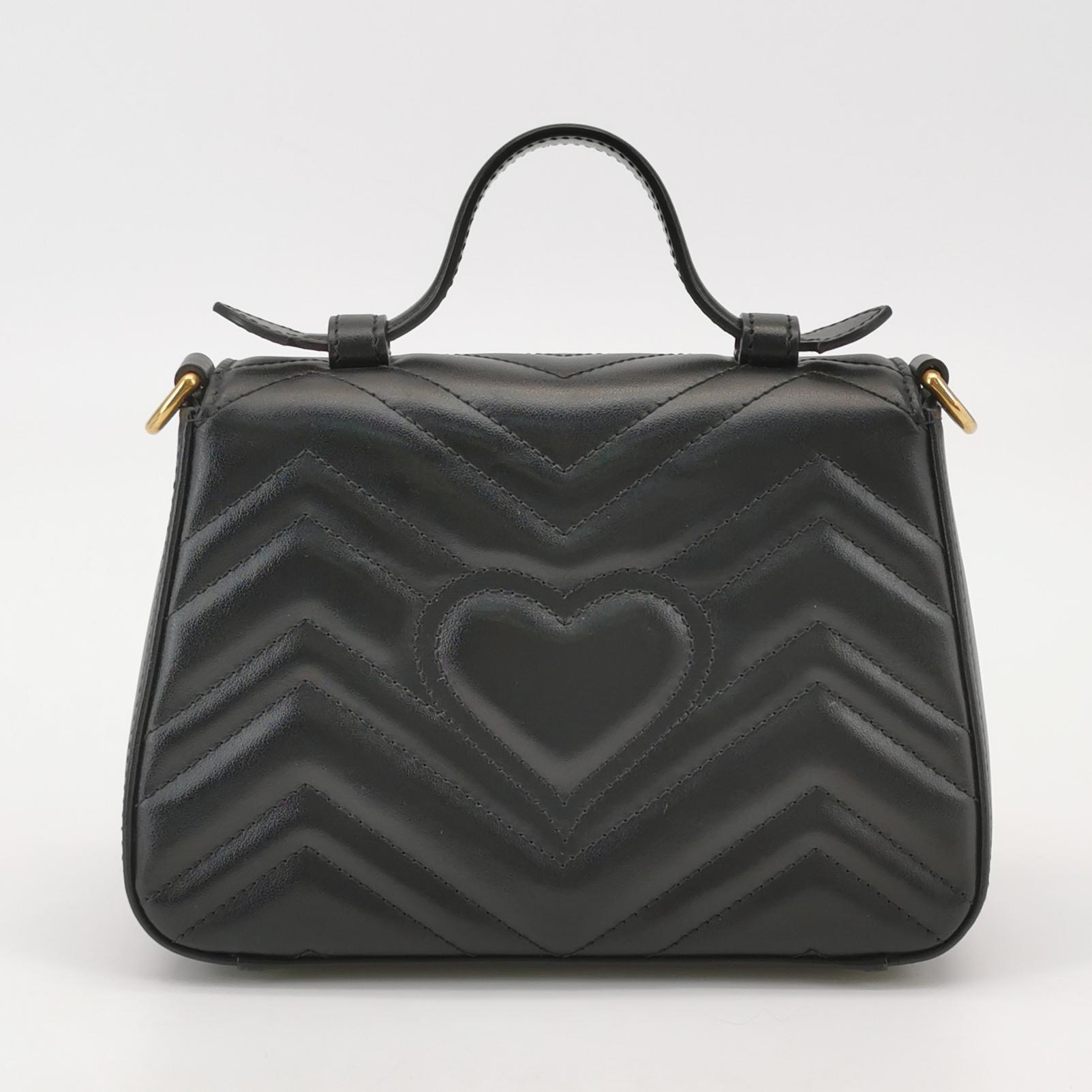 Gucci GG Marmont Top Handle Flap Bag Matelasse Leather Small