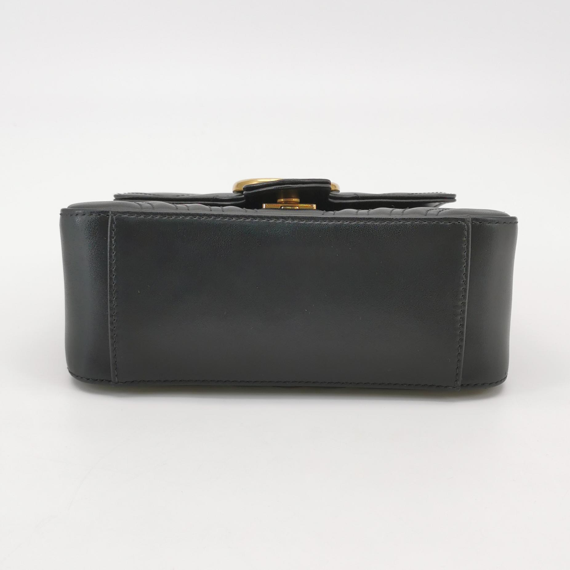 Gucci GG Marmont Top Handle Flap Bag Matelasse Leather Small