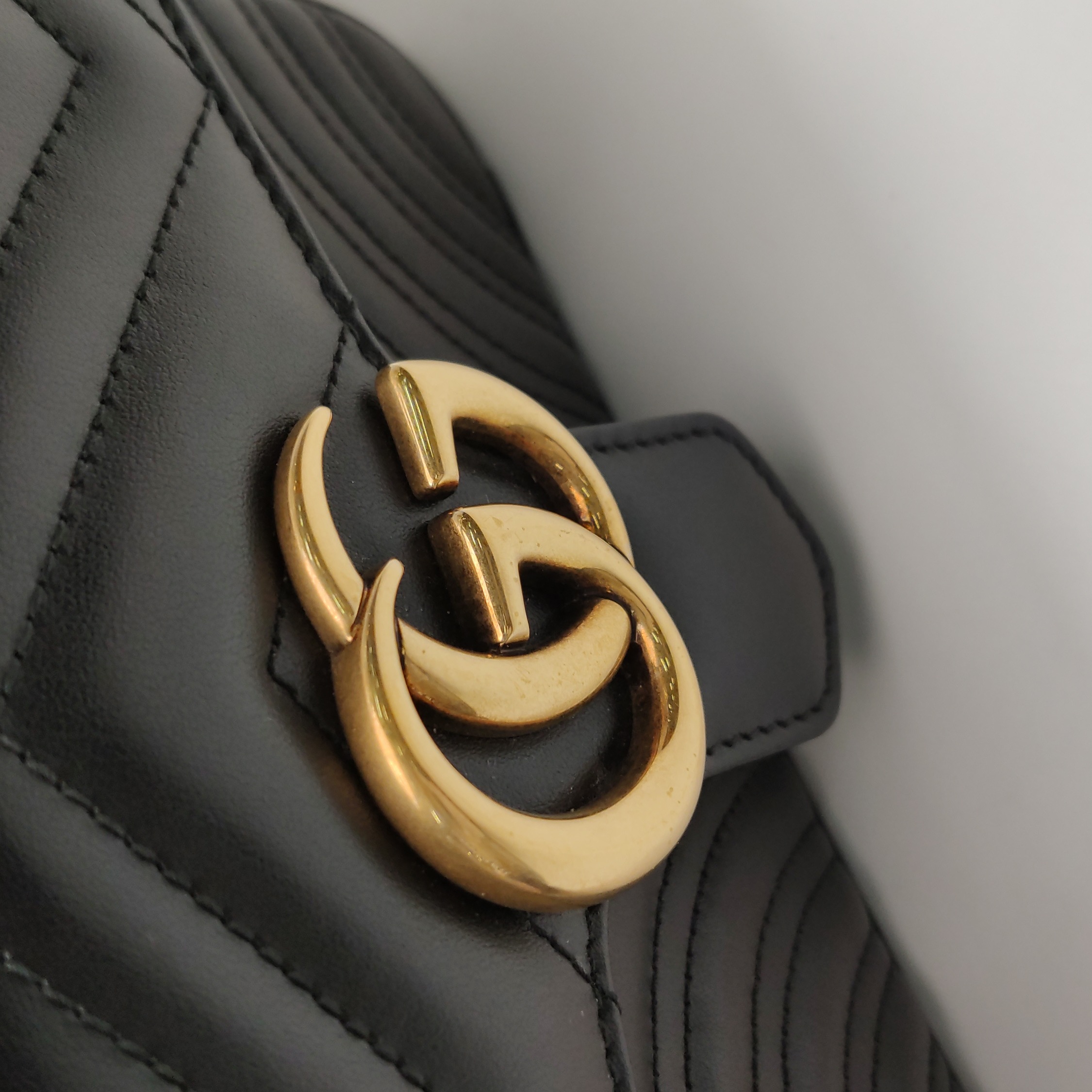 Gucci GG Marmont Top Handle Flap Bag Matelasse Leather Small