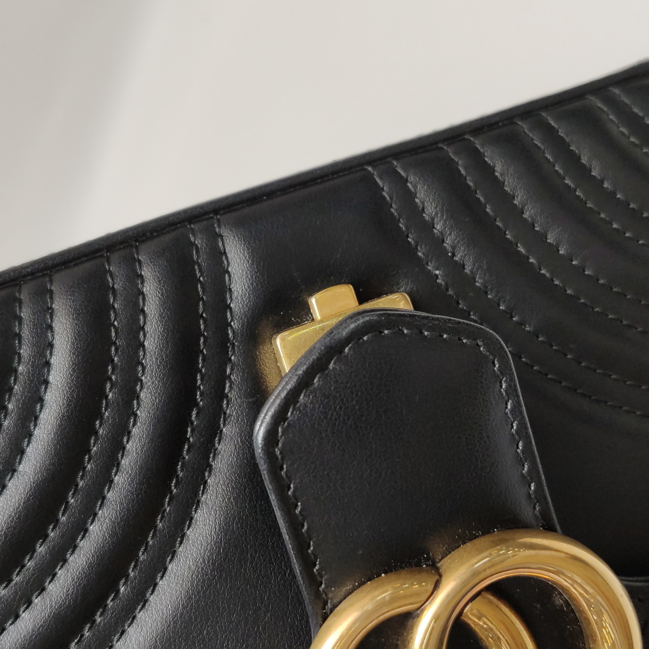 Gucci GG Marmont Top Handle Flap Bag Matelasse Leather Small