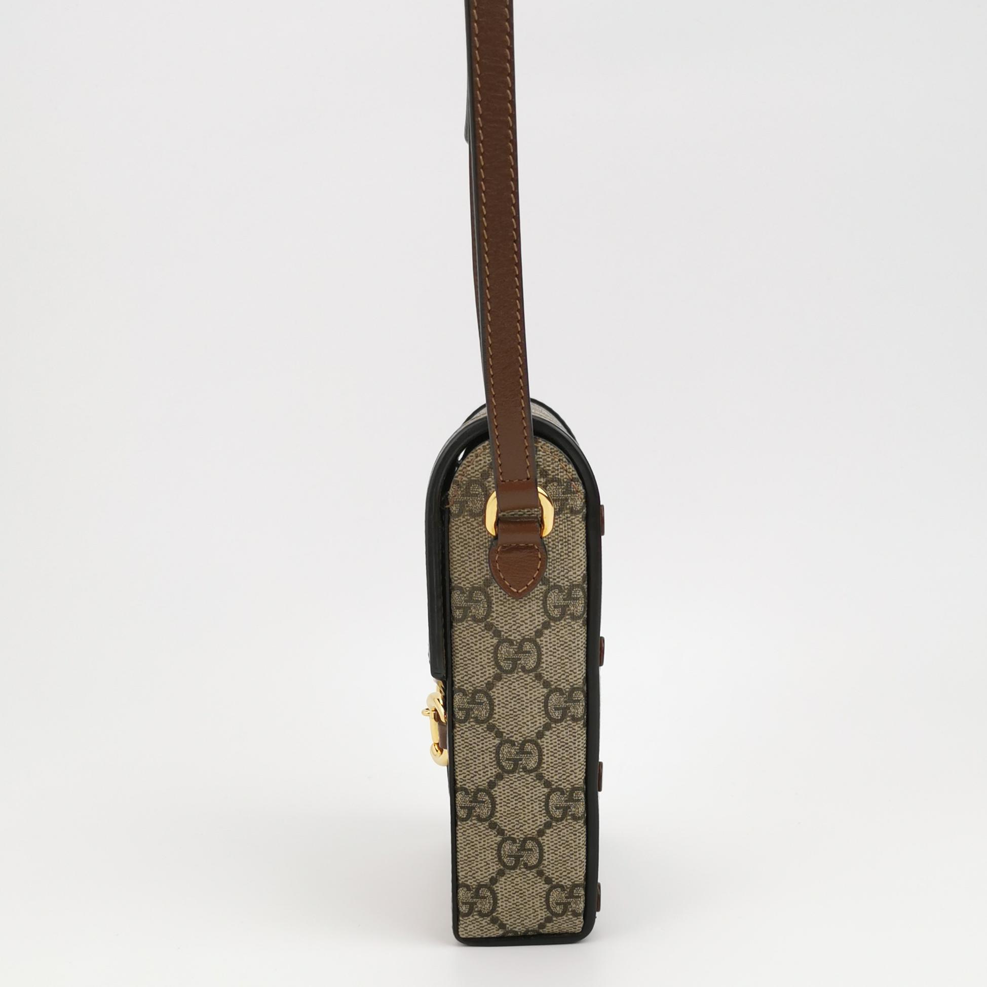 Gucci Horsebit 1955 Crossbody Bag GG Coated Canvas with Leather Mini