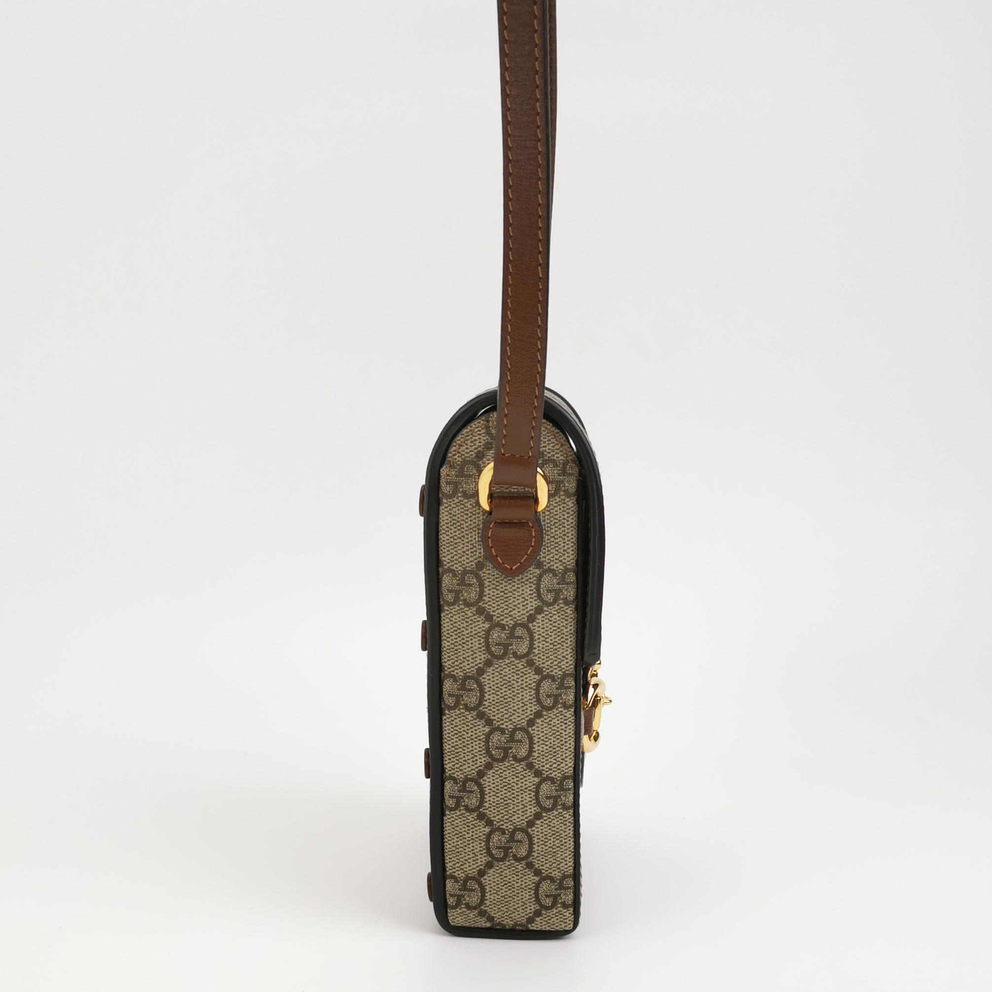 Gucci Horsebit 1955 Crossbody Bag GG Coated Canvas with Leather Mini