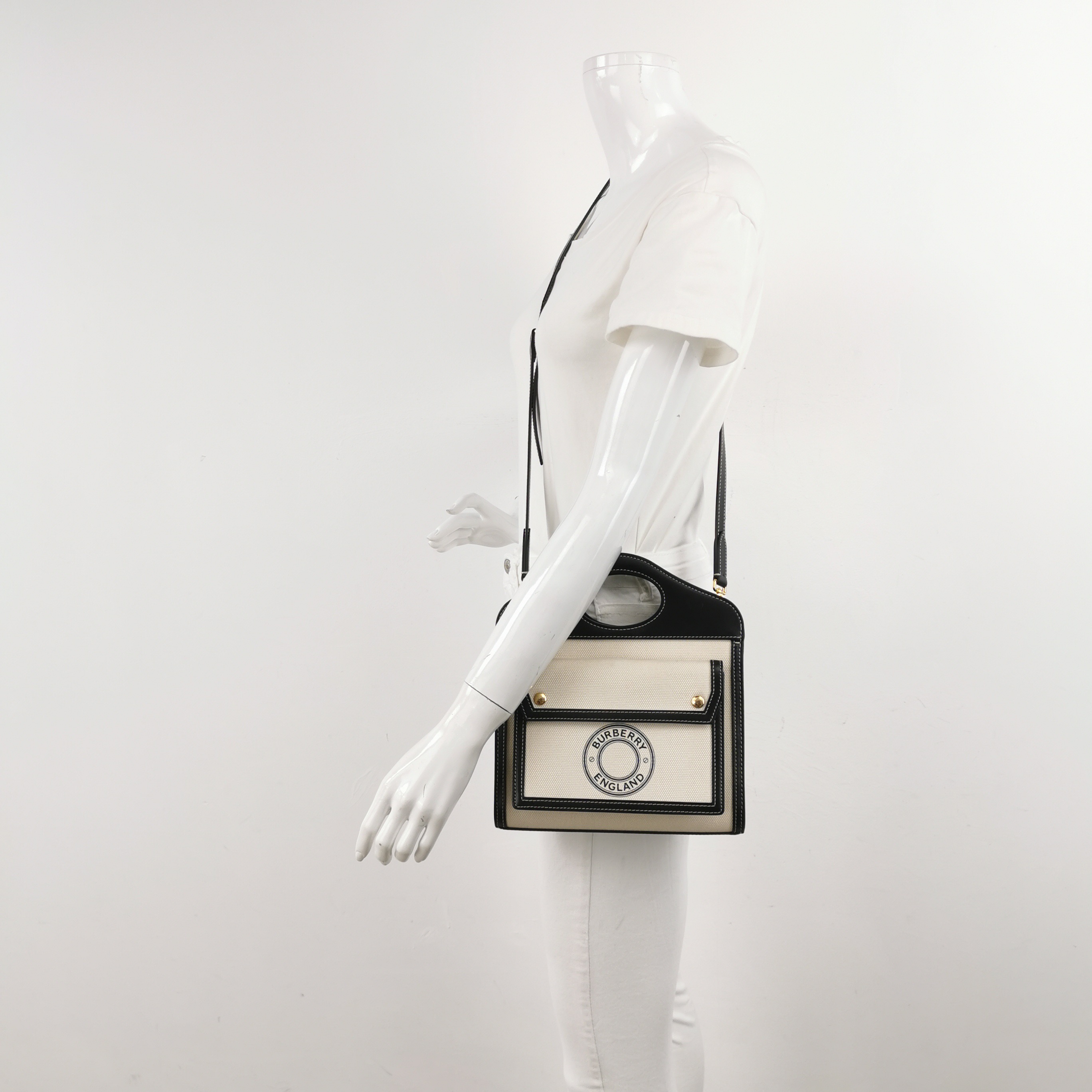 Burberry Logo Pocket Tote Canvas with Leather Mini — alternate view