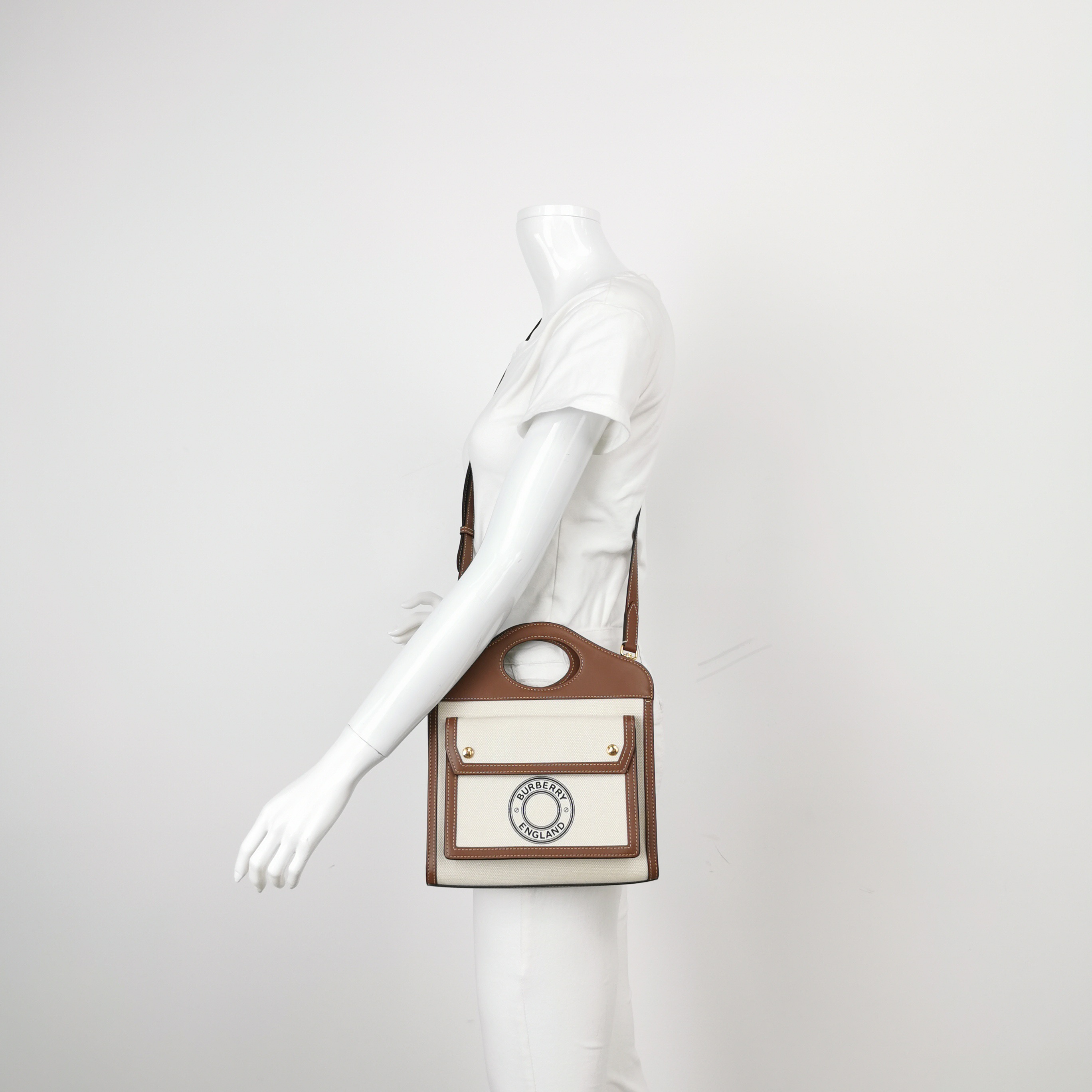 Burberry Logo Pocket Tote Canvas with Leather Mini — alternate view