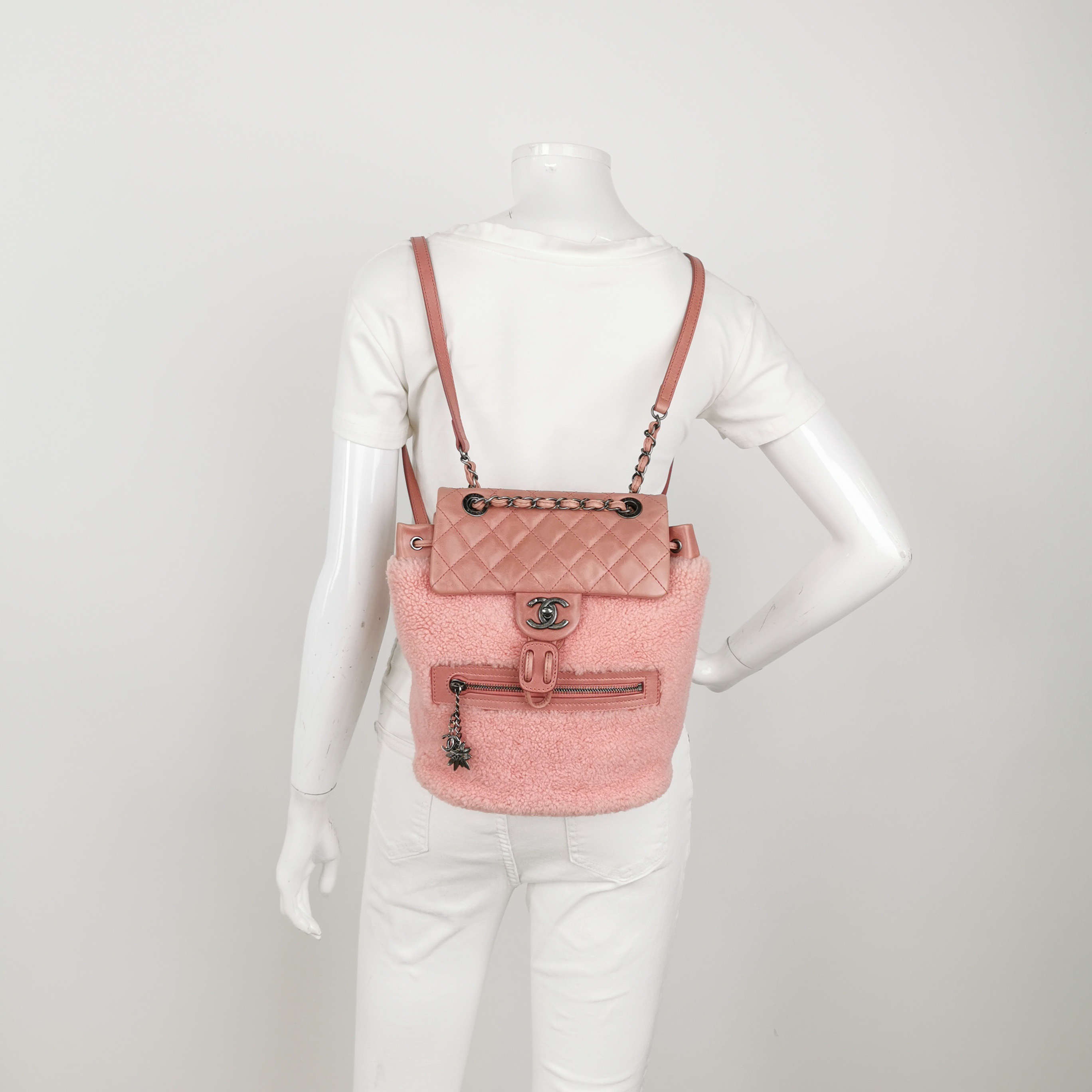 Chanel Matelasse Waxed Leather Backpack Pink Silver Hardware sheepskin — alternate view