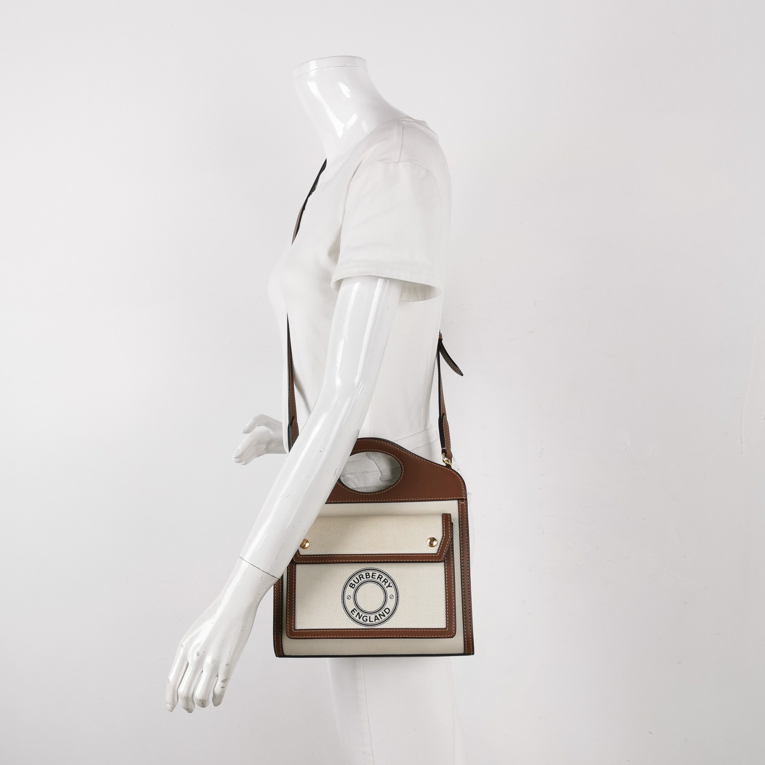 Burberry Logo Pocket Tote Canvas with Leather Mini — alternate view