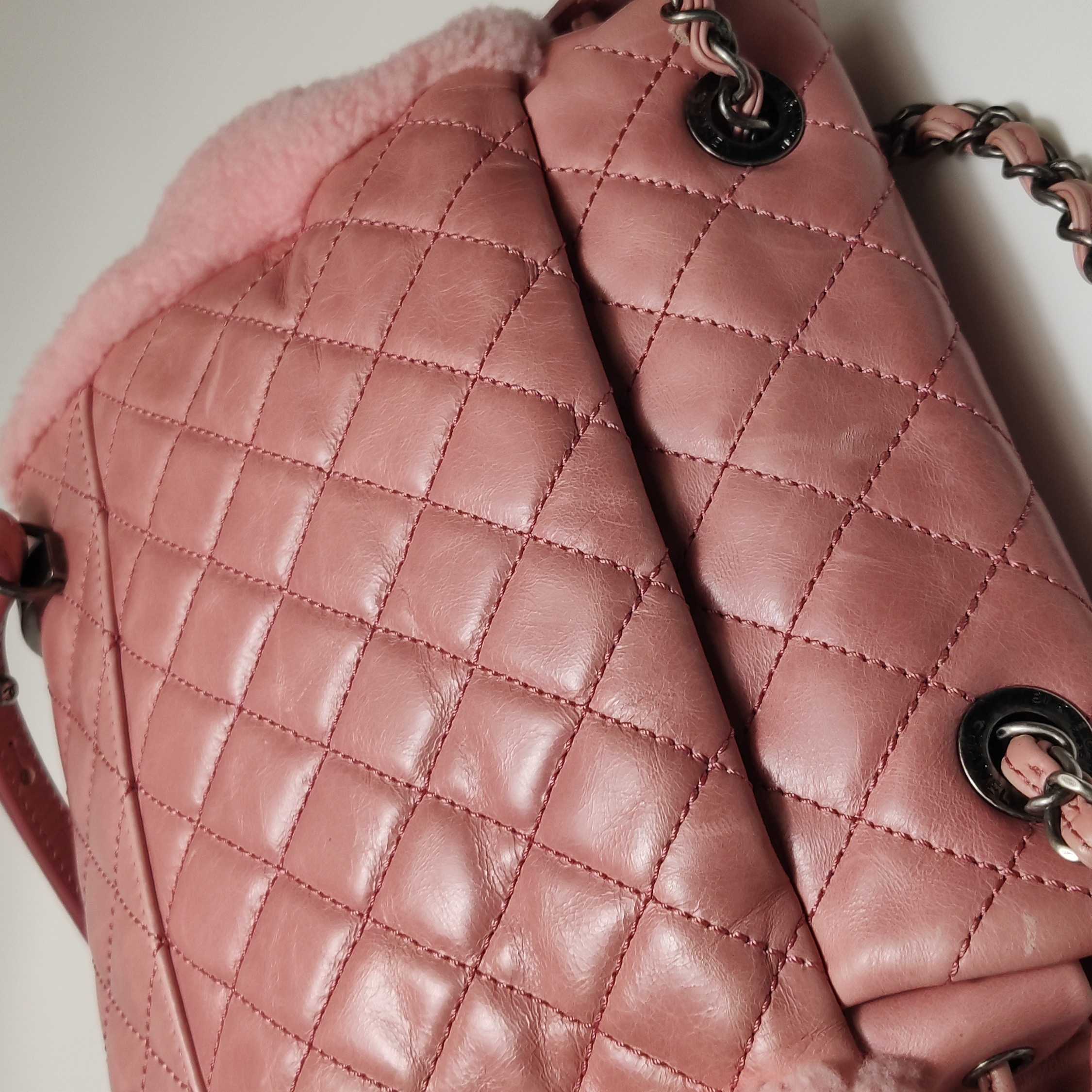 Chanel Matelasse Waxed Leather Backpack Pink Silver Hardware sheepskin — photo 14 of 26