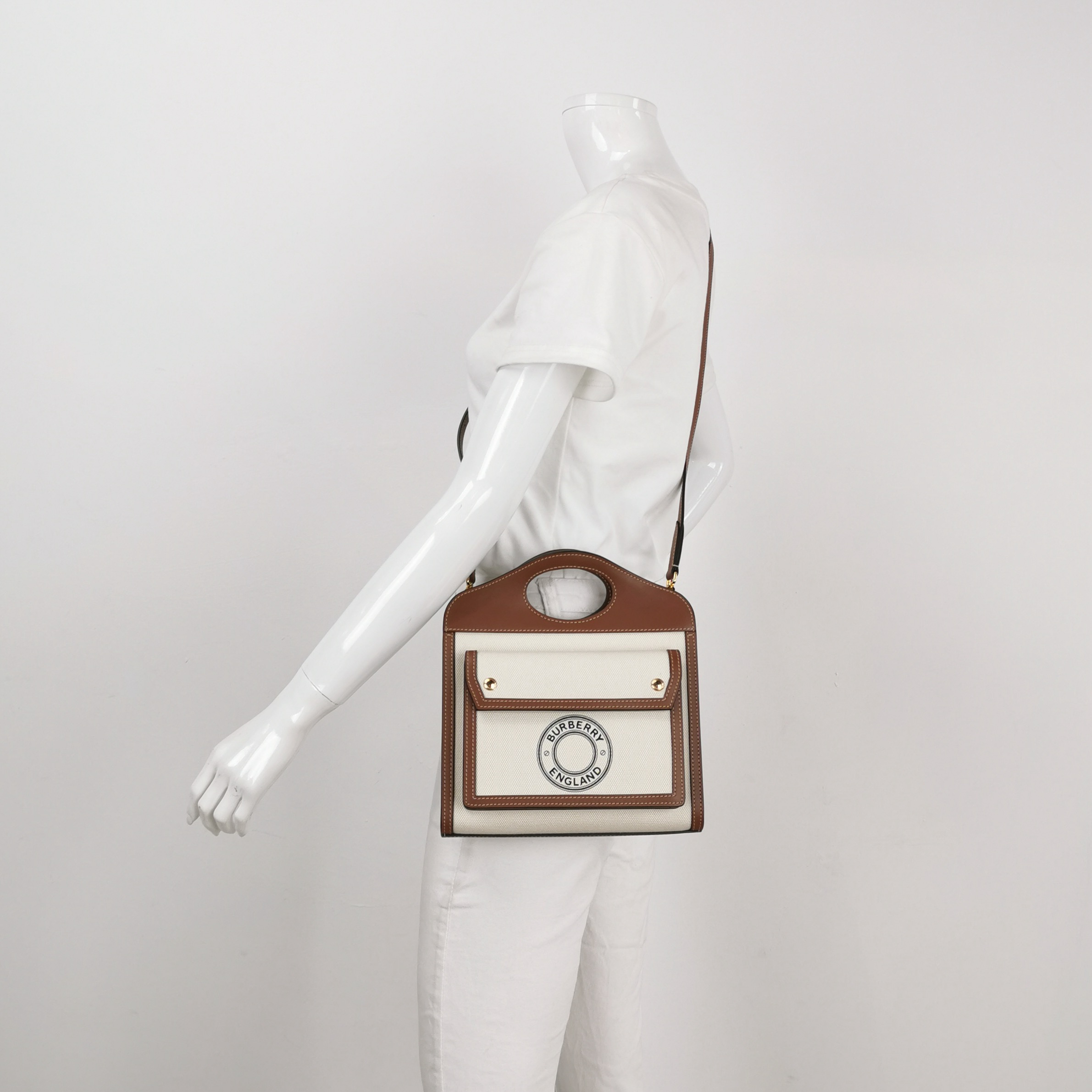 Burberry Logo Pocket Tote Canvas with Leather Mini — alternate view
