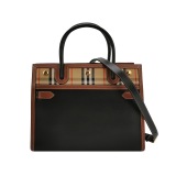 Burberry Title Two Handle Tote Leather with Vintage Check Canvas Small — thumbnail 1