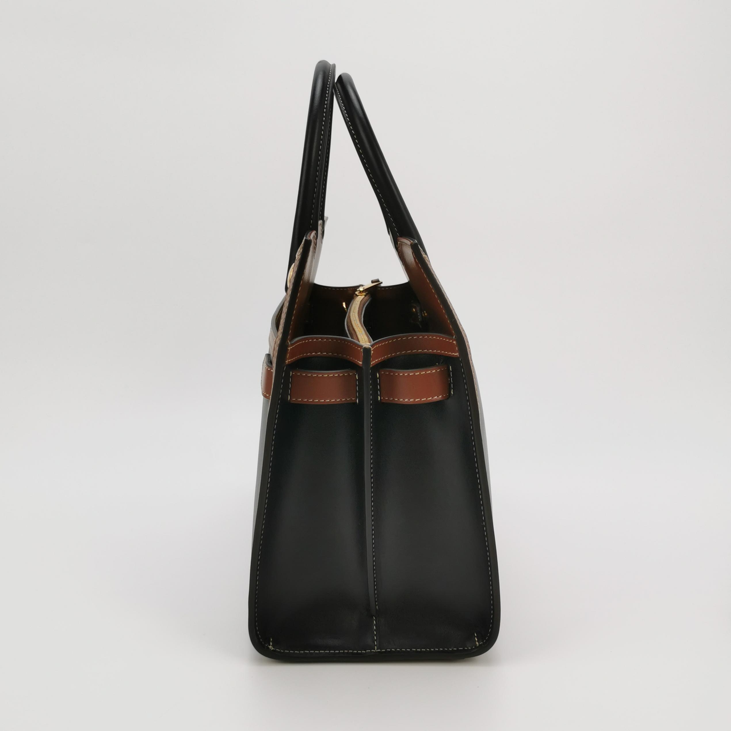 Burberry Title Two Handle Tote Leather with Vintage Check Canvas Small — photo 5 of 16