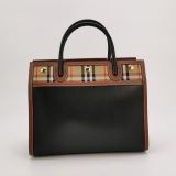 Burberry Title Two Handle Tote Leather with Vintage Check Canvas Small — thumbnail 3