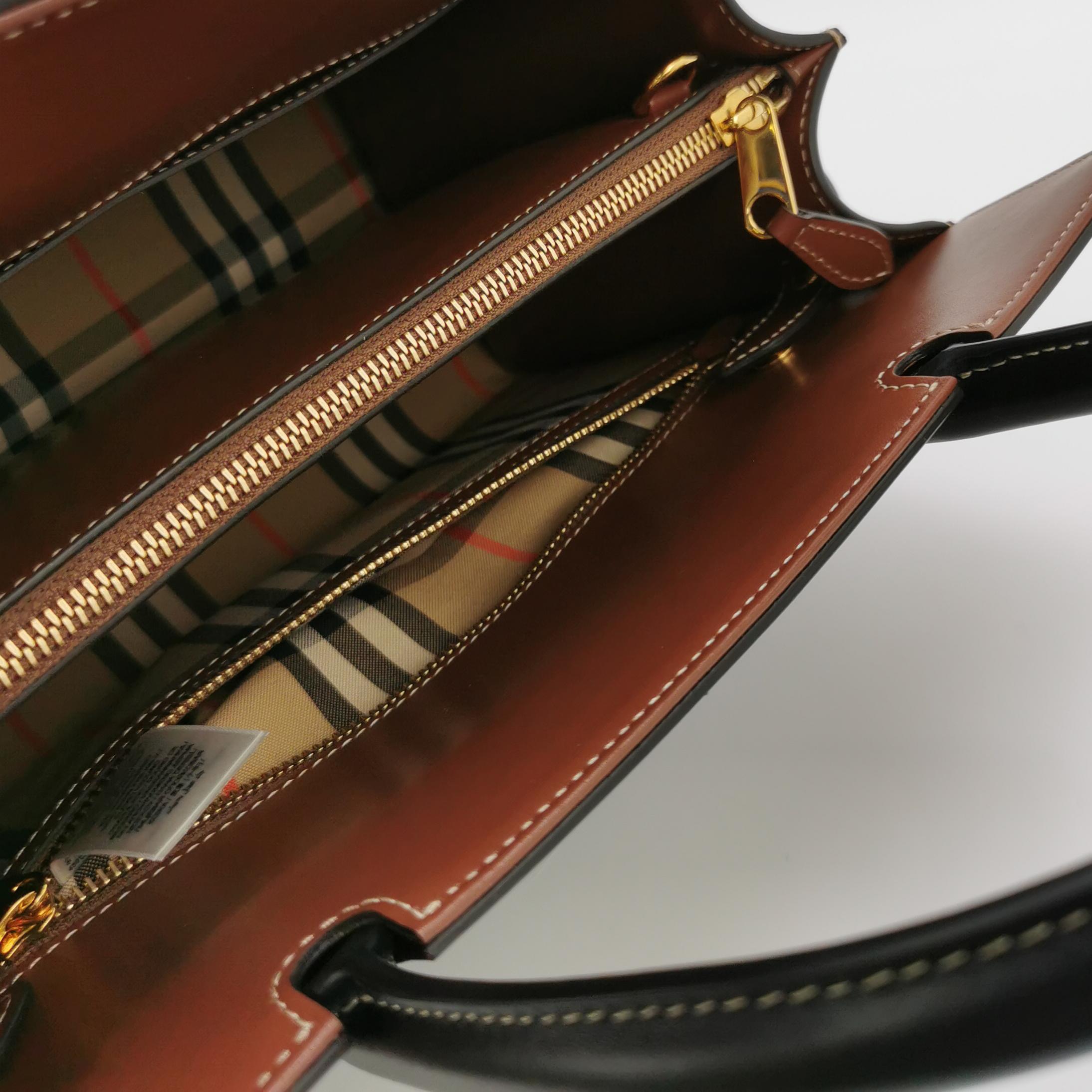 Burberry Title Two Handle Tote Leather with Vintage Check Canvas Small — photo 7 of 16