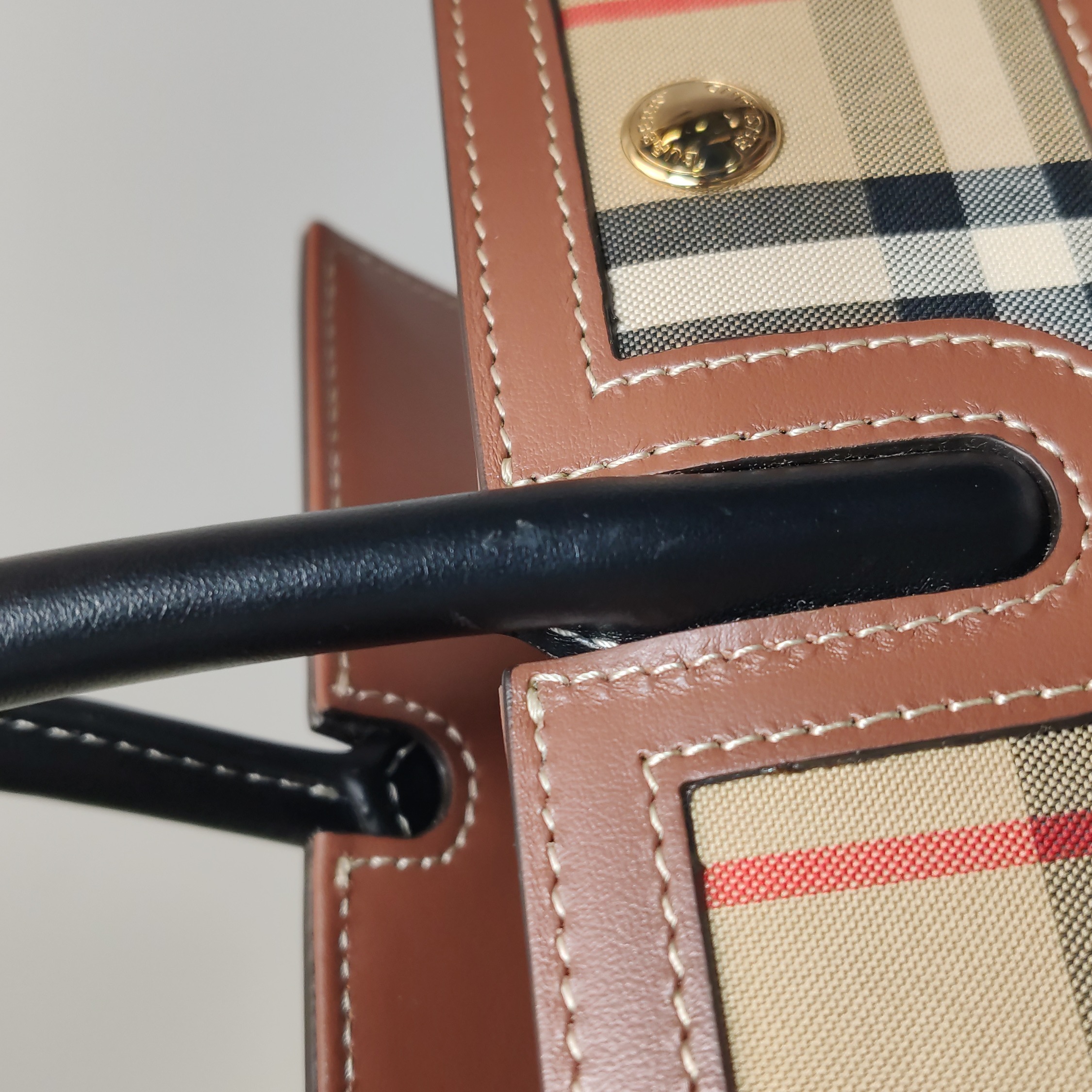 Burberry Title Two Handle Tote Leather with Vintage Check Canvas Small — photo 13 of 16