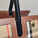 Burberry Title Two Handle Tote Leather with Vintage Check Canvas Small — thumbnail 13