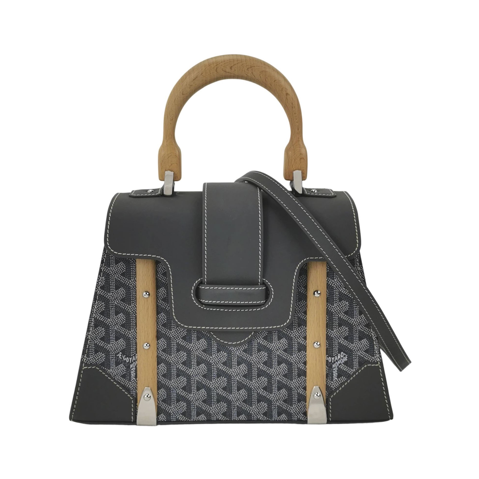 Goyard Saigon Top Handle Bag Coated Canvas with Leather PM