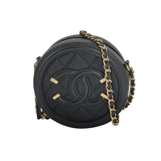 Chanel Filigree Round Clutch with Chain Quilted Caviar Mini — pre-owned, Vierlot