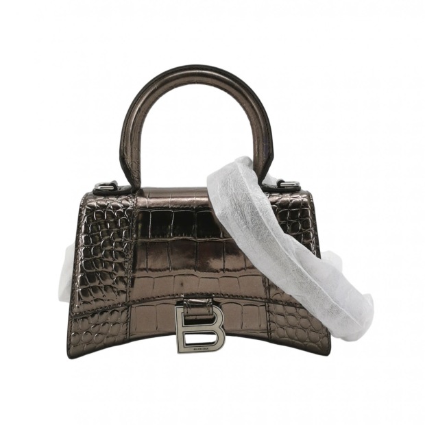 Balenciaga Hourglass Top Handle Bag Crocodile Embossed Leather XS — pre-owned, Vierlot
