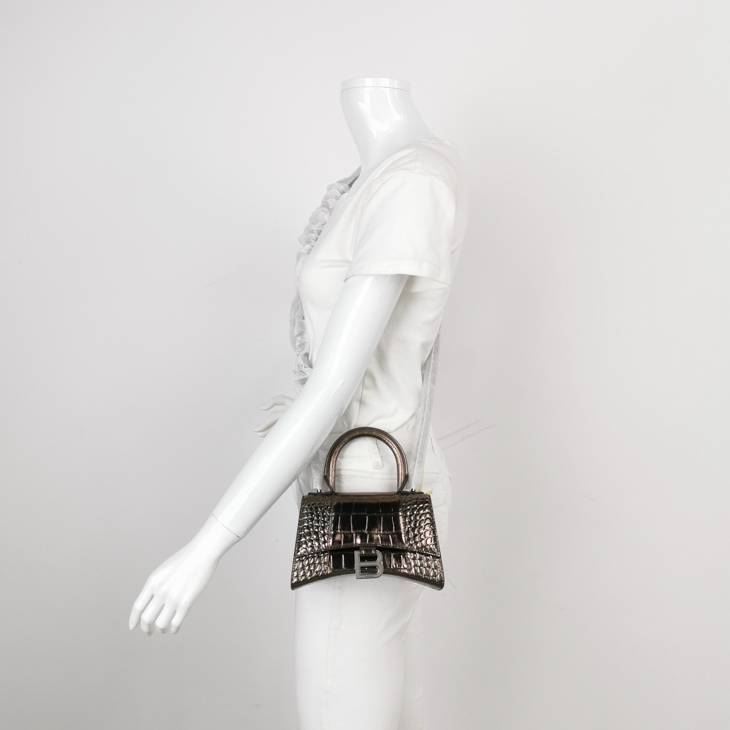 Balenciaga Hourglass Top Handle Bag Crocodile Embossed Leather XS — alternate view