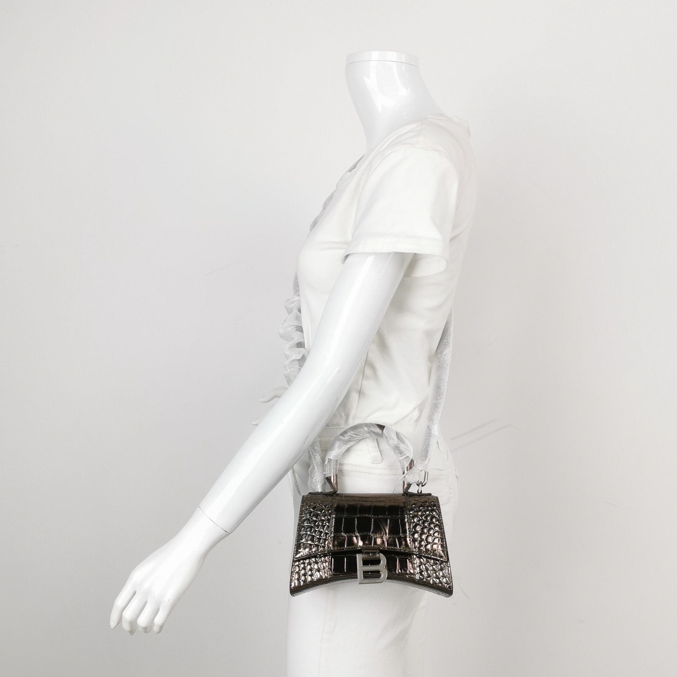 Balenciaga Hourglass Top Handle Bag Crocodile Embossed Leather XS — alternate view