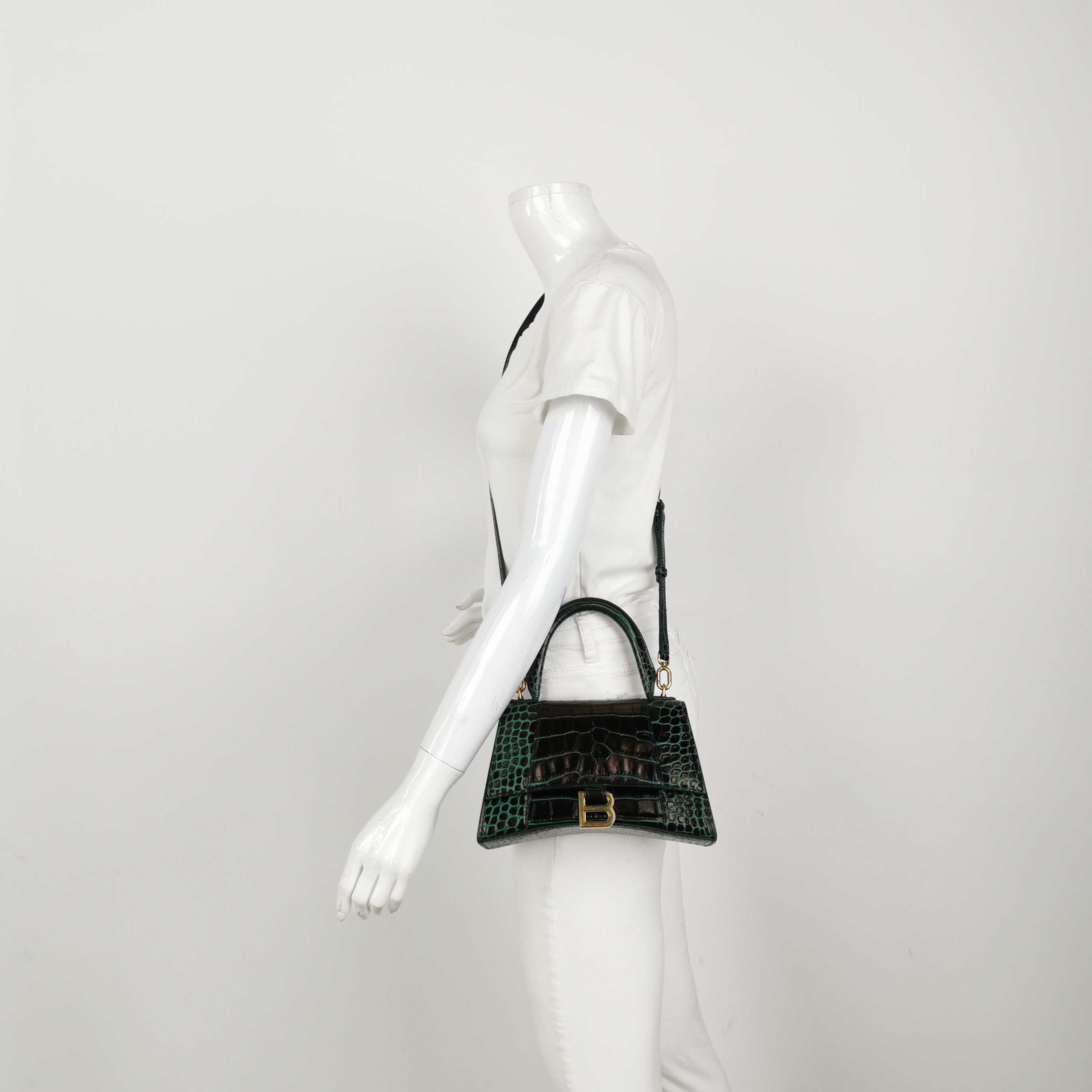 Balenciaga Hourglass Top Handle Bag Crocodile Embossed Leather Small — alternate view